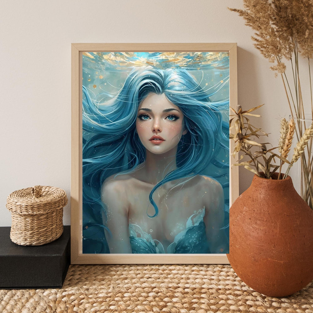 Underwater Portrait Oil Painting Style Wall Art Printable Serene Acrylic Mixed Media Fantasy Figure Art Modern Digital Download