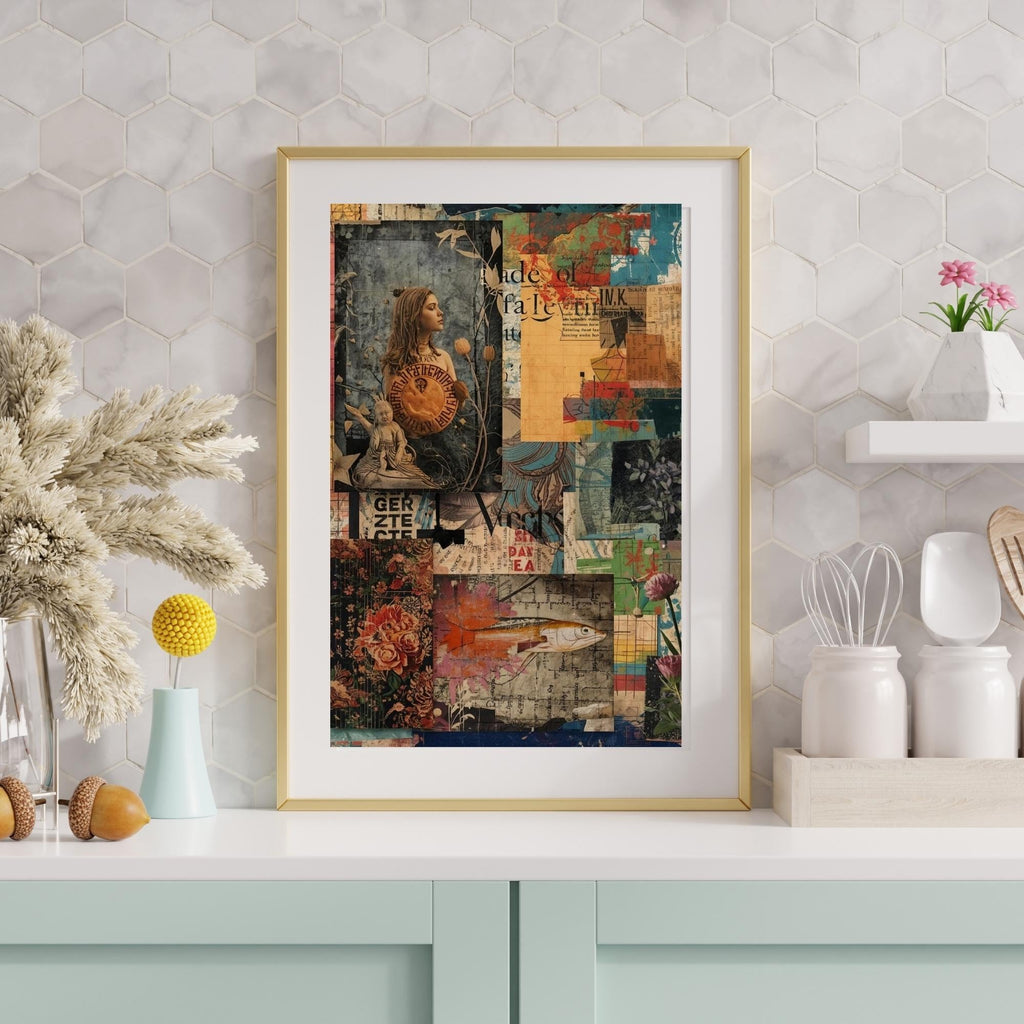 Digital Collage Art Wall Print Printable Modern Mixed Media Abstract Inspiration Aesthetic Composition Digital Download