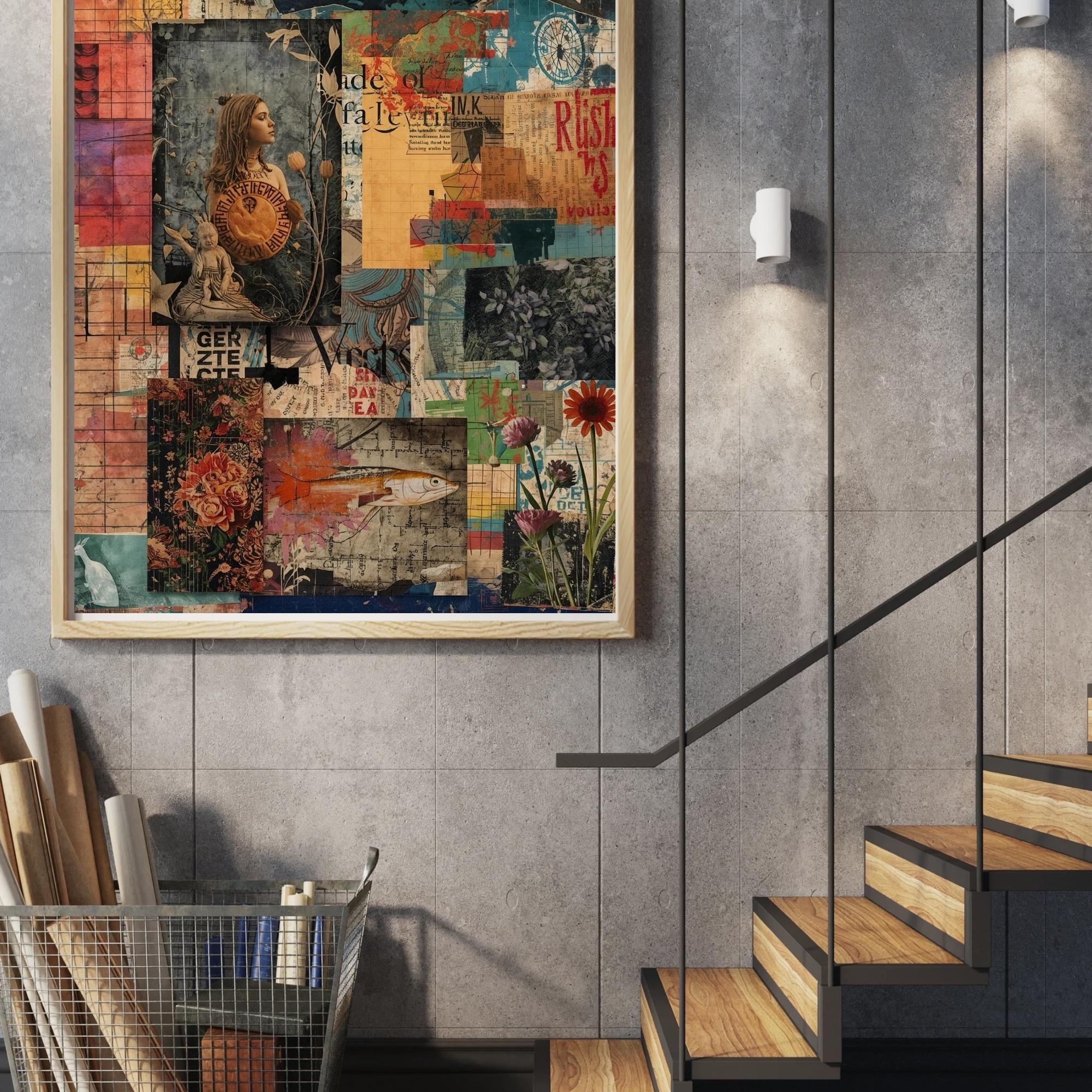Digital Collage Art Wall Print Printable Modern Mixed Media Abstract Inspiration Aesthetic Composition Digital Download