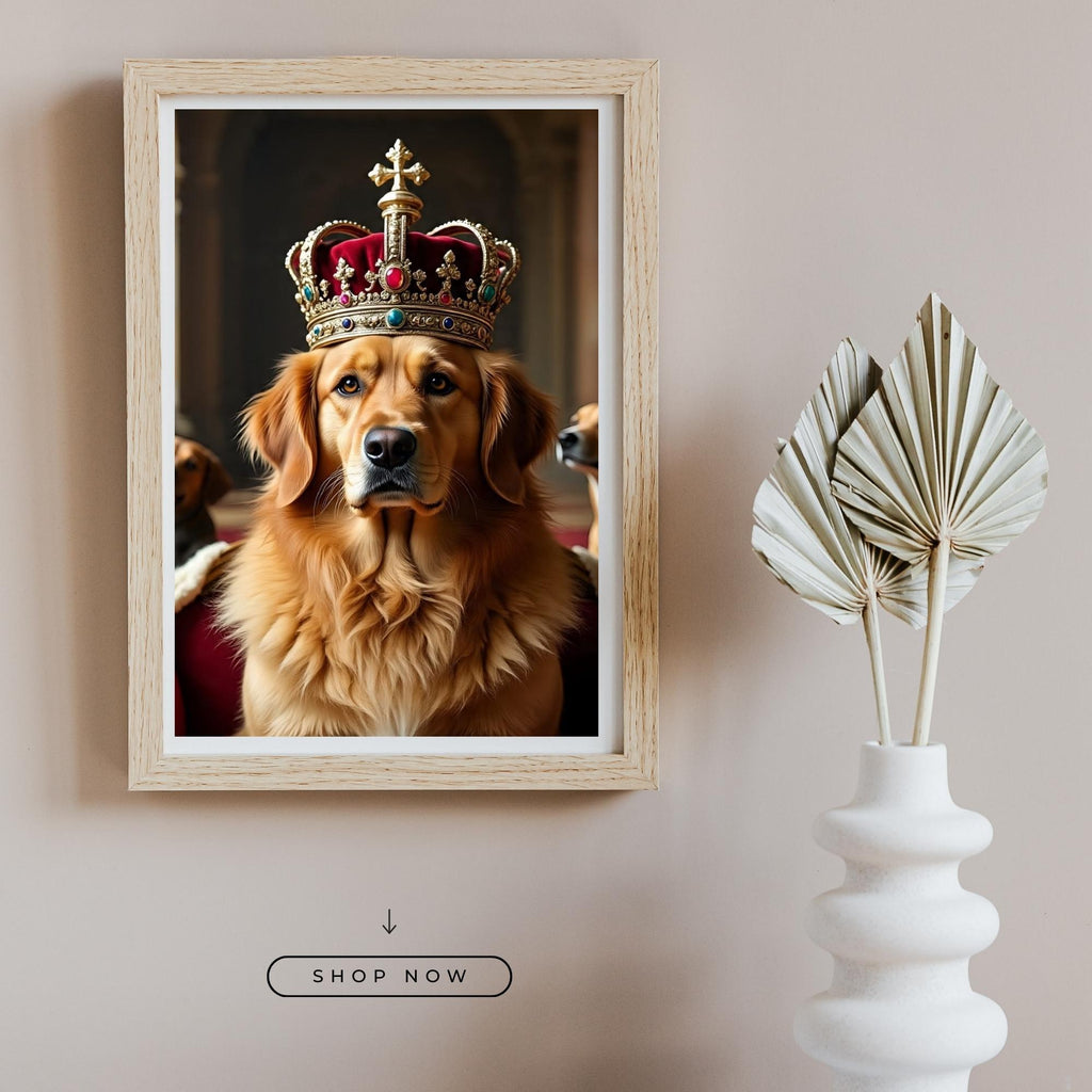 Dog Wearing Crown Pop Art Wall Art Printable Royal Pet Portrait Funny Animal Illustration Modern Whimsical Digital Download Decor