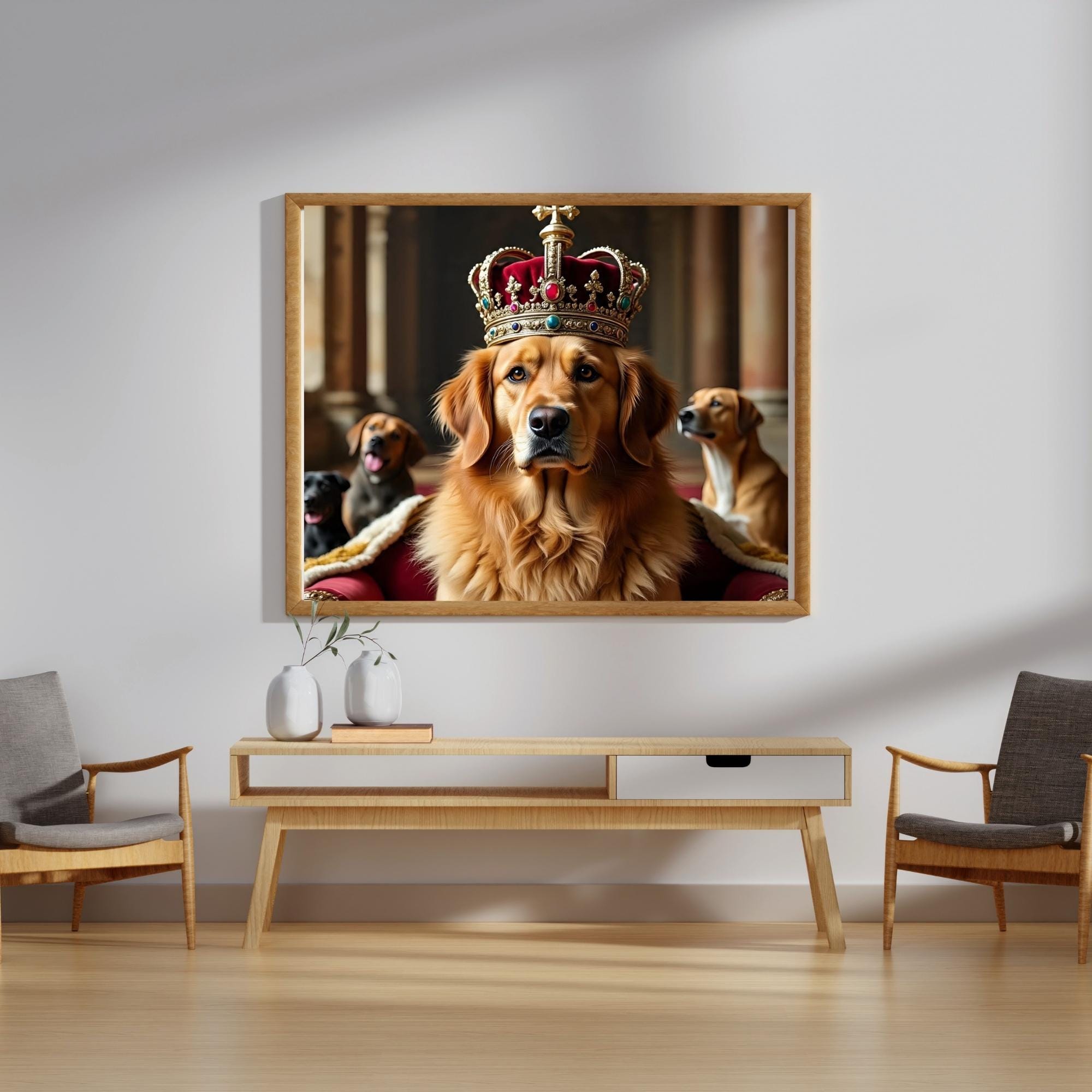 Dog Wearing Crown Pop Art Wall Art Printable Royal Pet Portrait Funny Animal Illustration Modern Whimsical Digital Download Decor