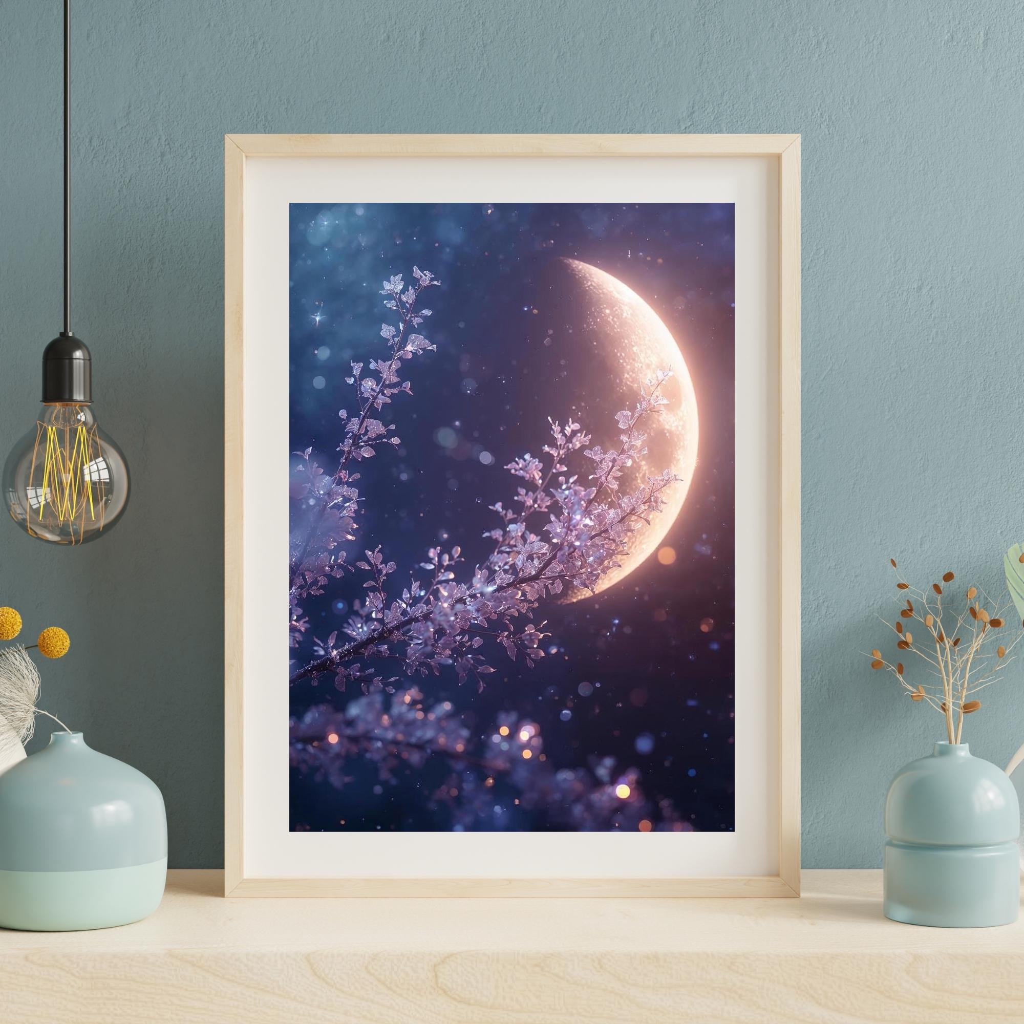 Ethereal Moon Wall Art Printable Celestial Night Sky Fantasy Lunar Glow Minimalist Aesthetic Space Decor Digital Download