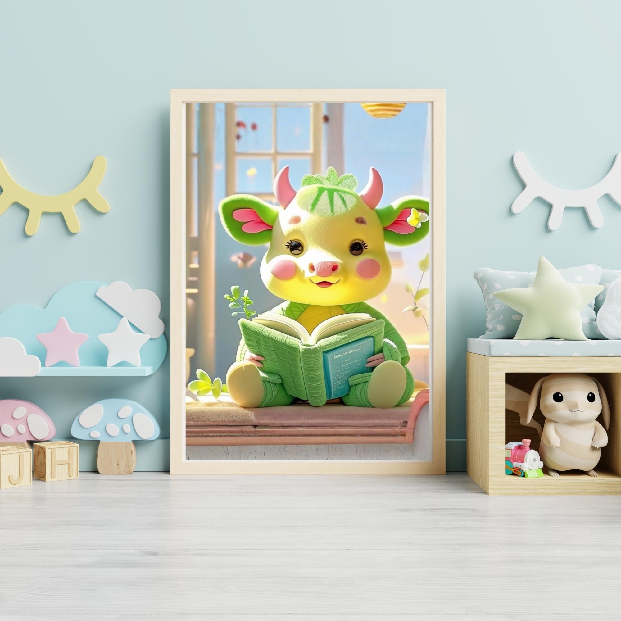 Fluffy Baby Cow Plush Toy Cute Soft Animal Stuffed Toy Adorable Nursery Decor Kawaii Farm Animal Gift Kids Room Decor Digital Inspired Style