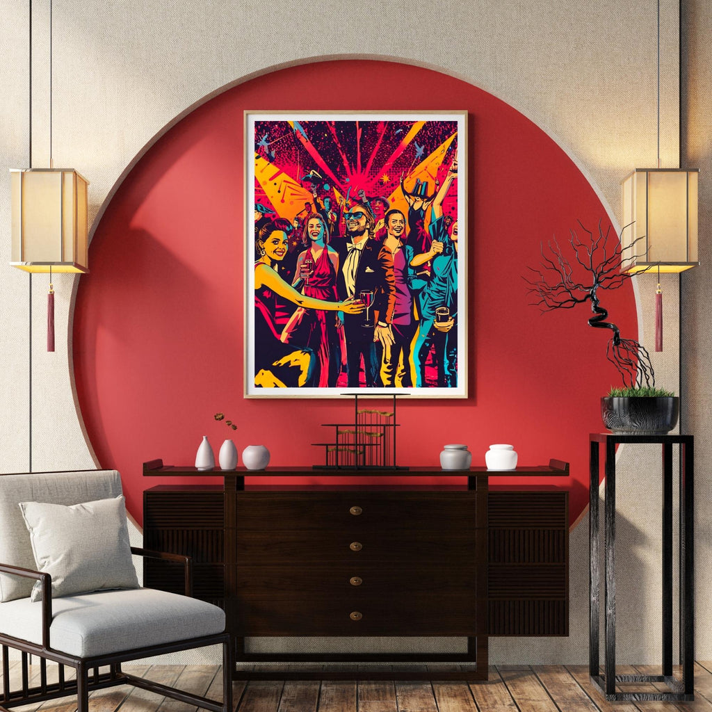 Vibrant New Years Eve Party Wall Art Printable, Energetic Celebration  Print, Festive Abstract Event Decor  Modern Digital Download