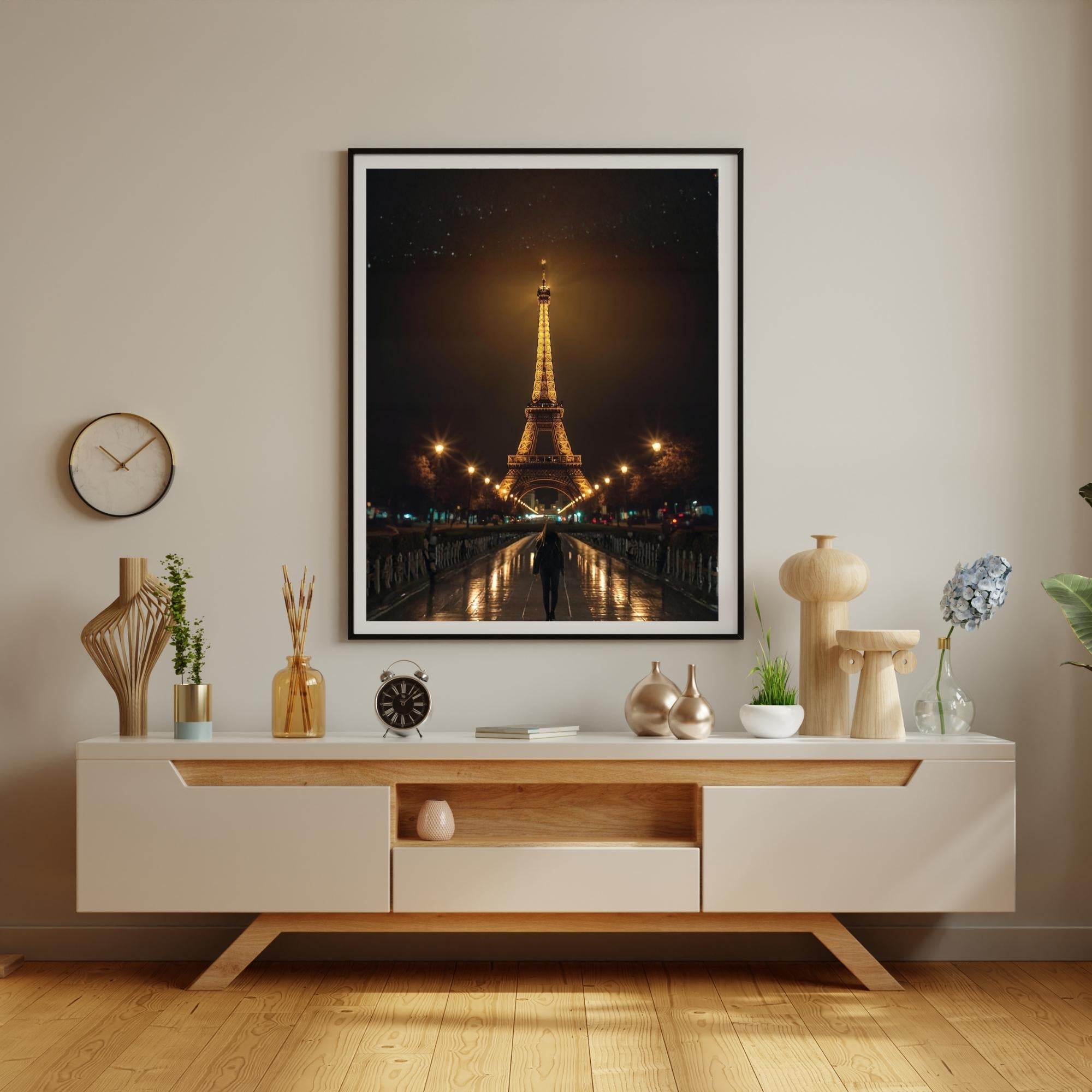 Eiffel Tower Paris Wall Art Printable, Cinematic Travel Photography Print, Romantic French Home Decor, Elegant Digital Download