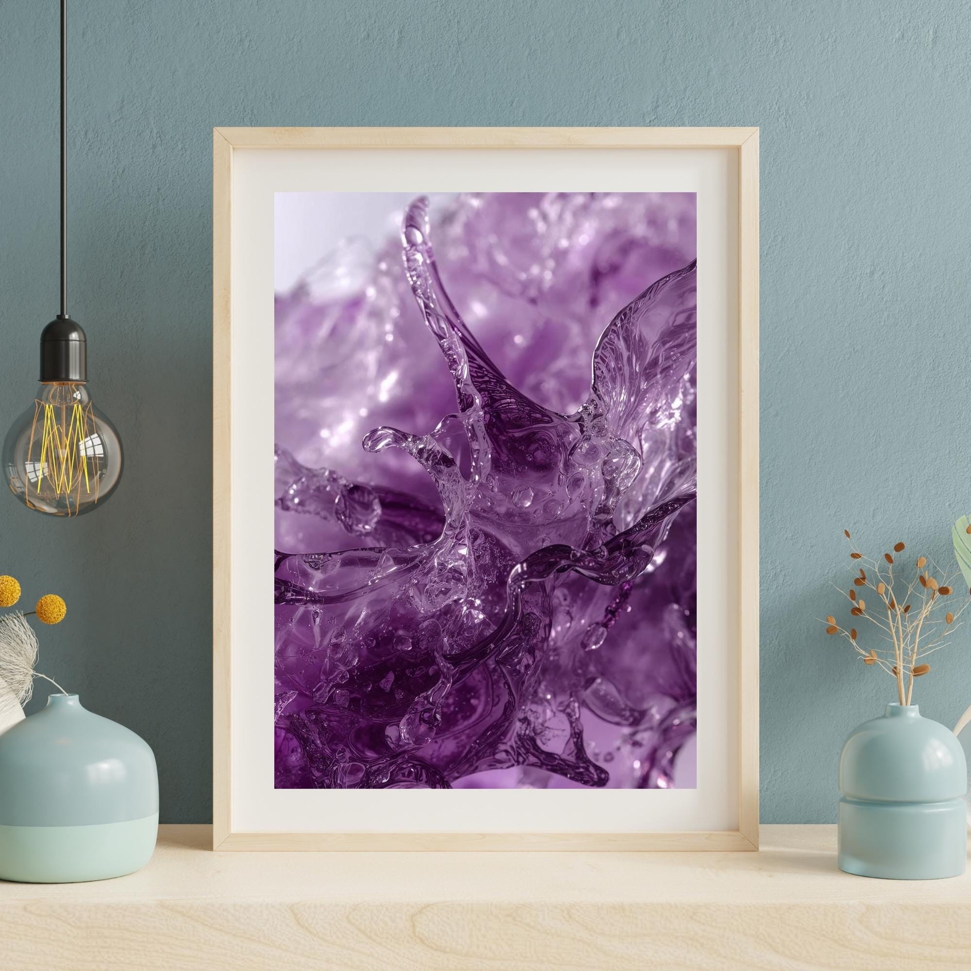 Purple Splash Abstract Wall Art Printable Fluid Acrylic Paint Modern Color Burst Minimalist Home Decor Digital Download