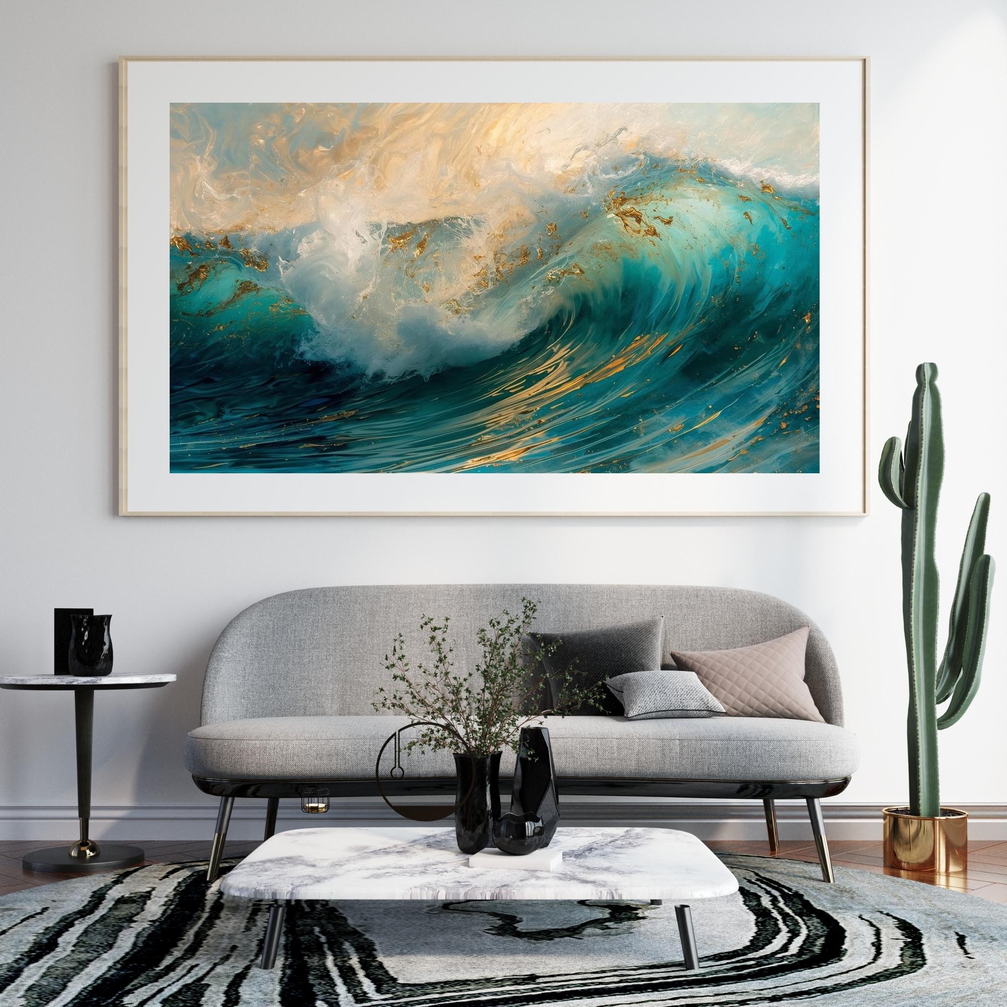 Blue Glass Waves Wall Art Printable Abstract Fluid Ocean Inspired Modern Glass Art Minimalist Home Decor Digital Download