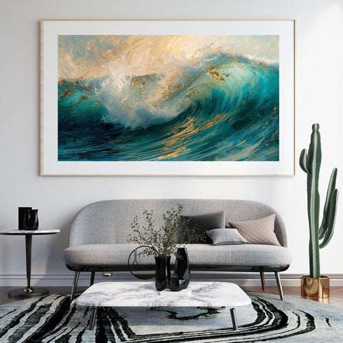 Blue Glass Waves Wall Art Printable Abstract Fluid Ocean Inspired Modern Glass Art Minimalist Home Decor Digital Download