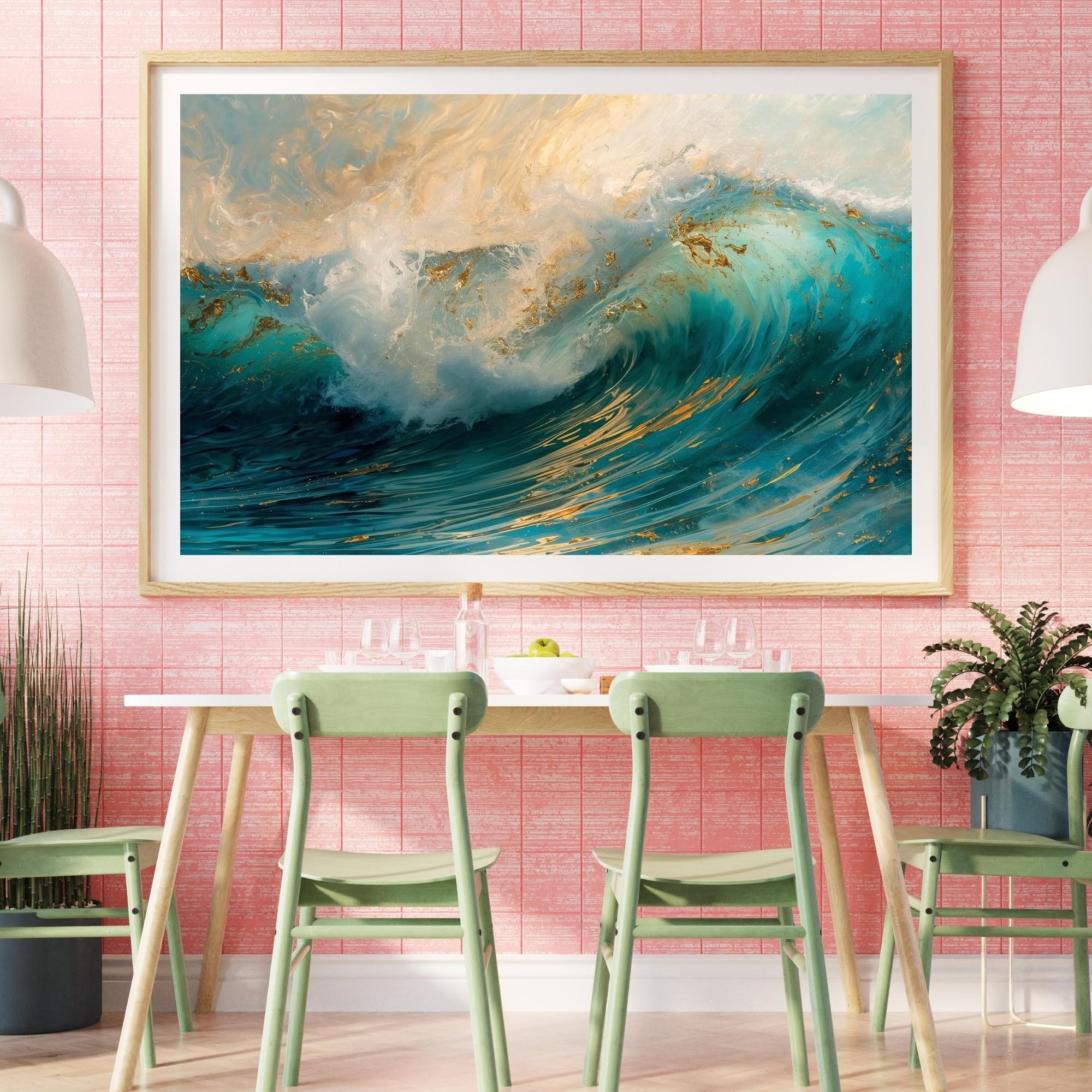 Blue Glass Waves Wall Art Printable Abstract Fluid Ocean Inspired Modern Glass Art Minimalist Home Decor Digital Download