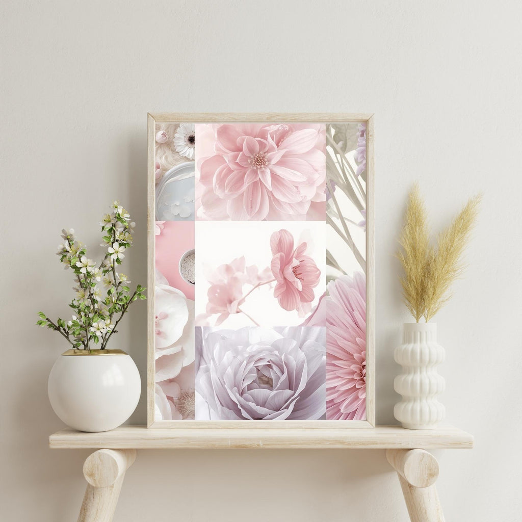 Floral Collage Wall Art Printable Modern Botanical Composition Mixed Flowers Aesthetic Home Decor Digital Download