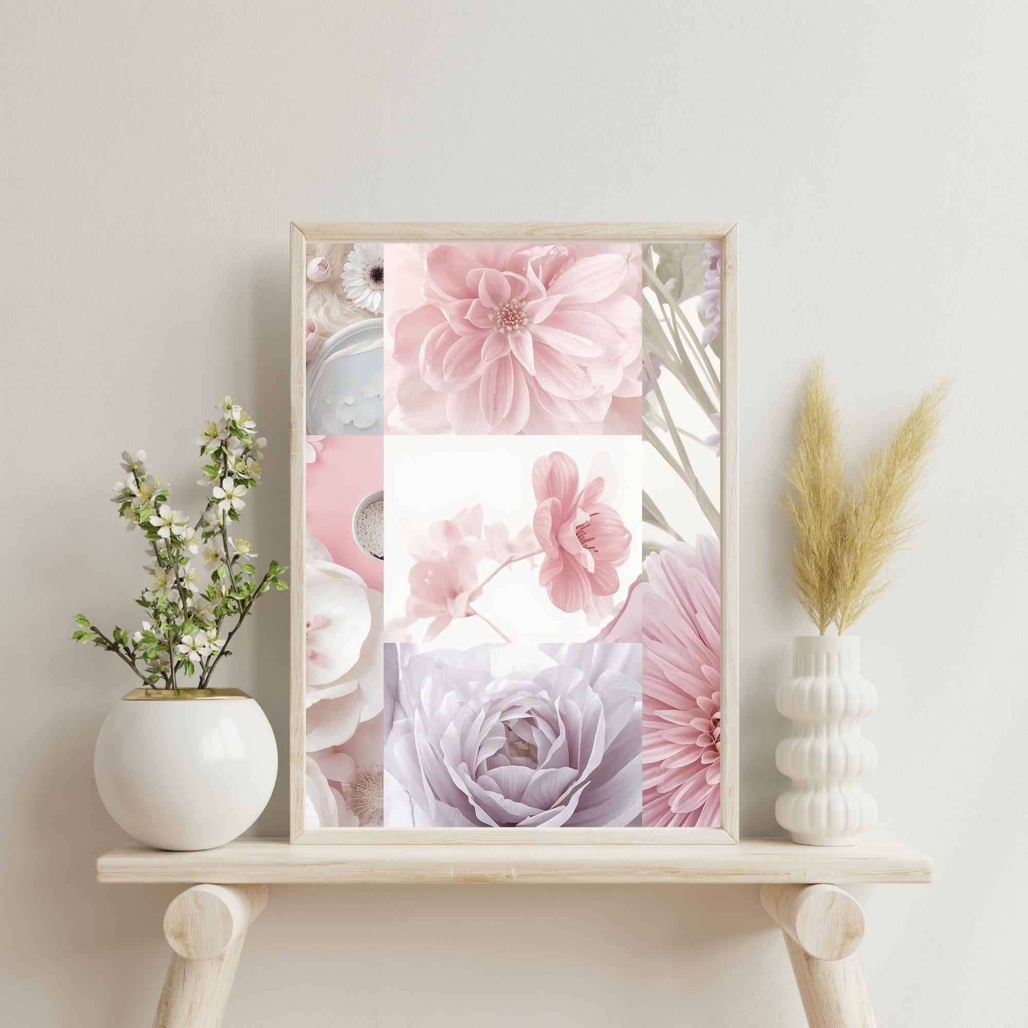 Floral Collage Wall Art Printable Modern Botanical Composition Mixed Flowers Aesthetic Home Decor Digital Download
