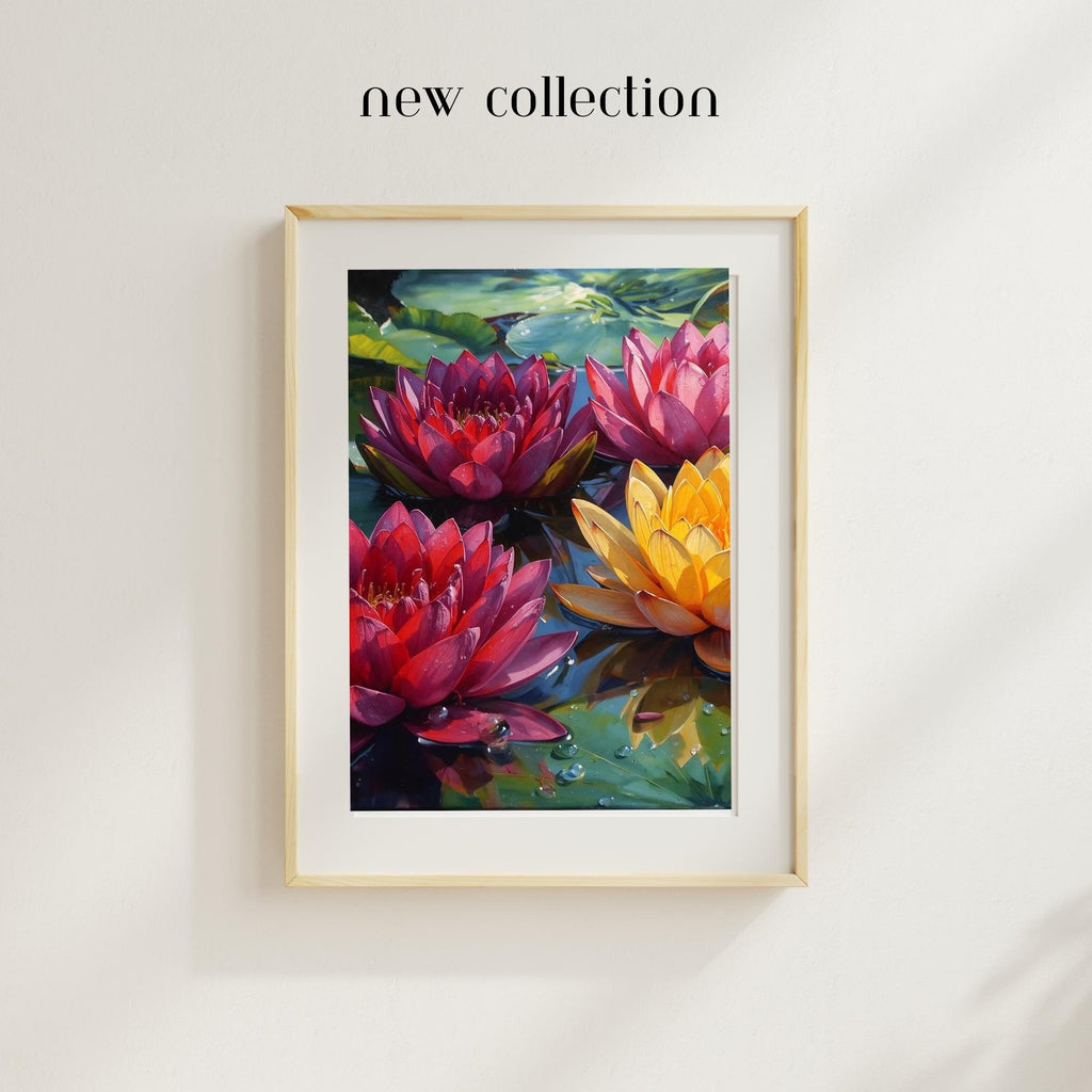 Lotus Flowers Wall Art Printable Zen Botanical Painting Spiritual Floral Aesthetic Minimalist Nature Decor Digital Download