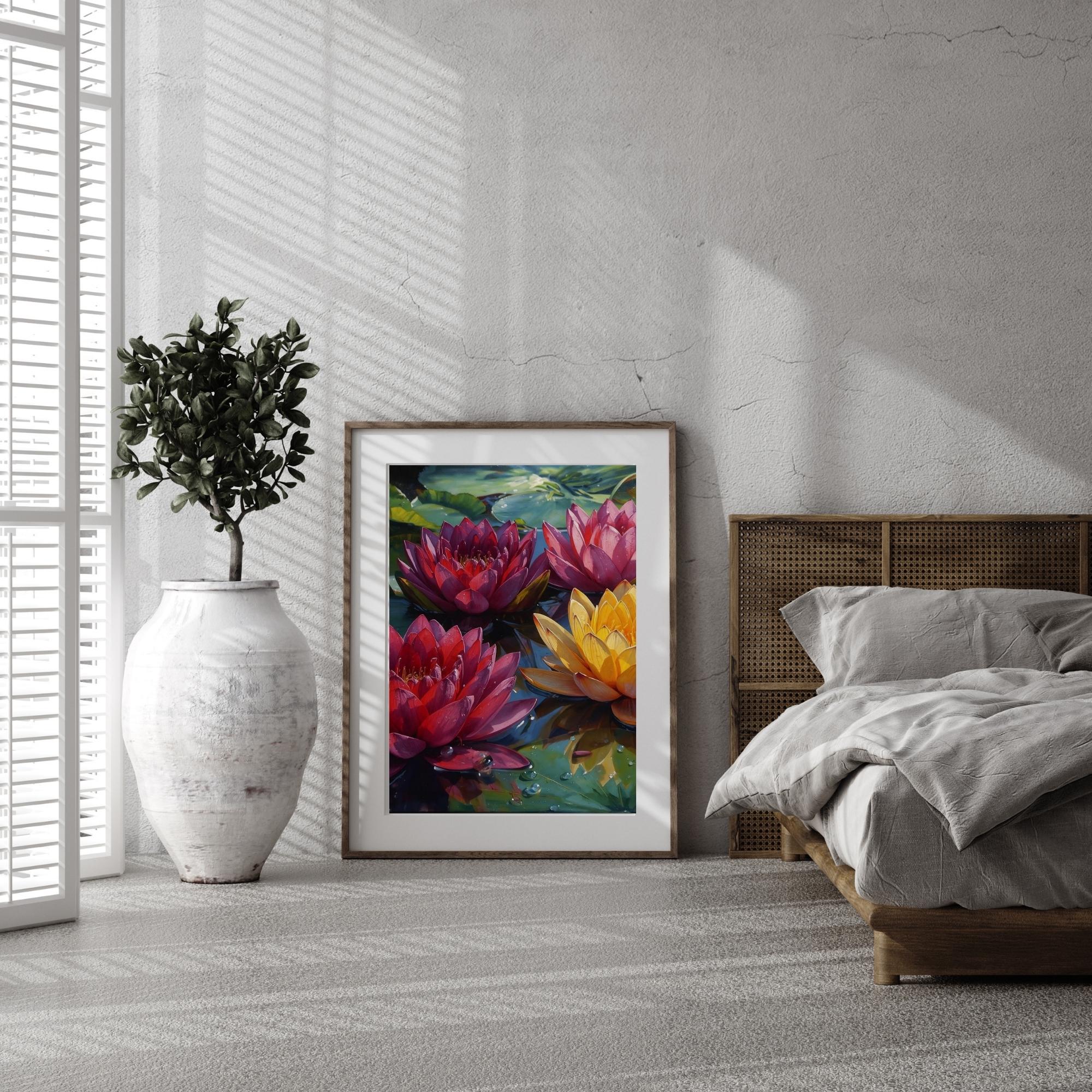 Lotus Flowers Wall Art Printable Zen Botanical Painting Spiritual Floral Aesthetic Minimalist Nature Decor Digital Download