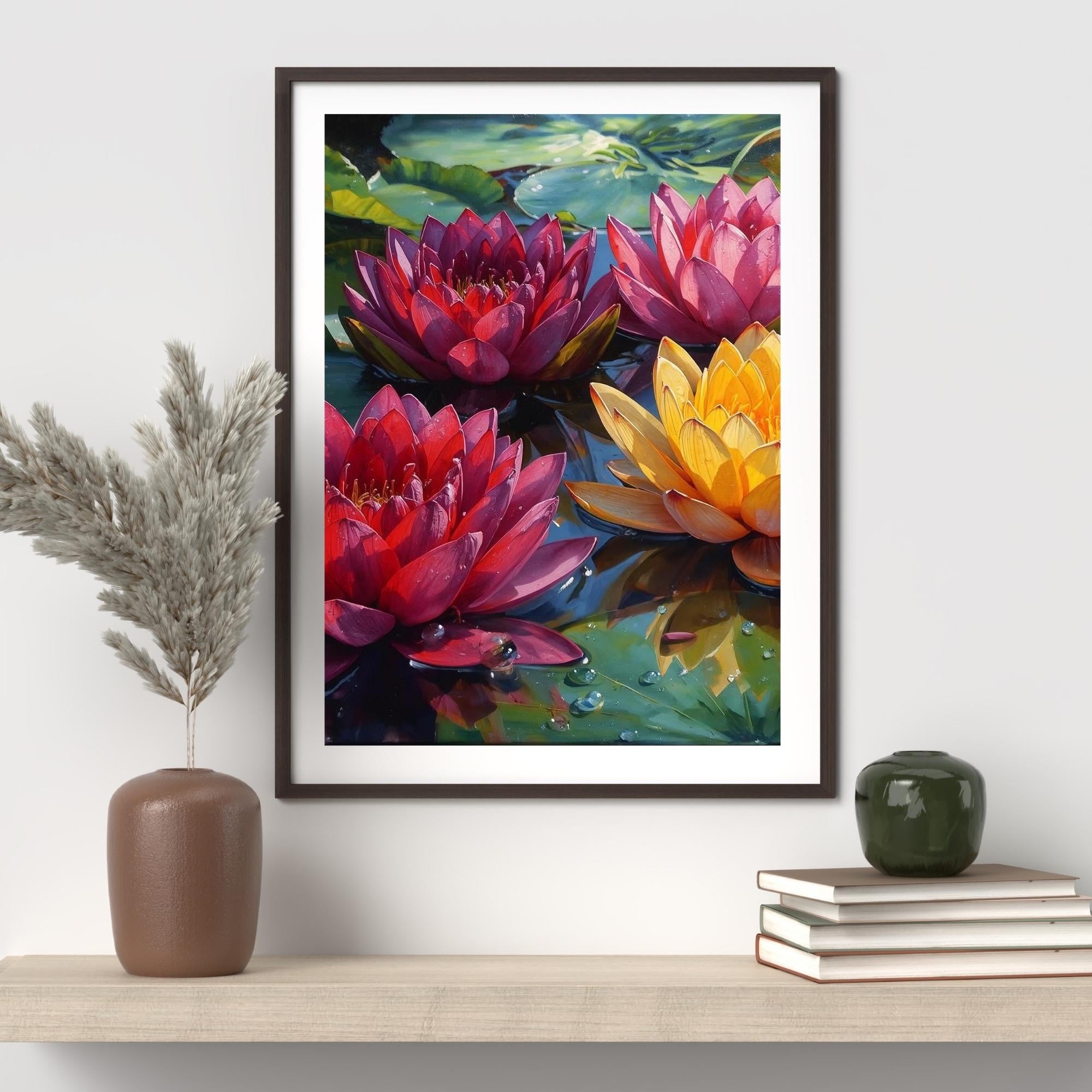 Lotus Flowers Wall Art Printable Zen Botanical Painting Spiritual Floral Aesthetic Minimalist Nature Decor Digital Download
