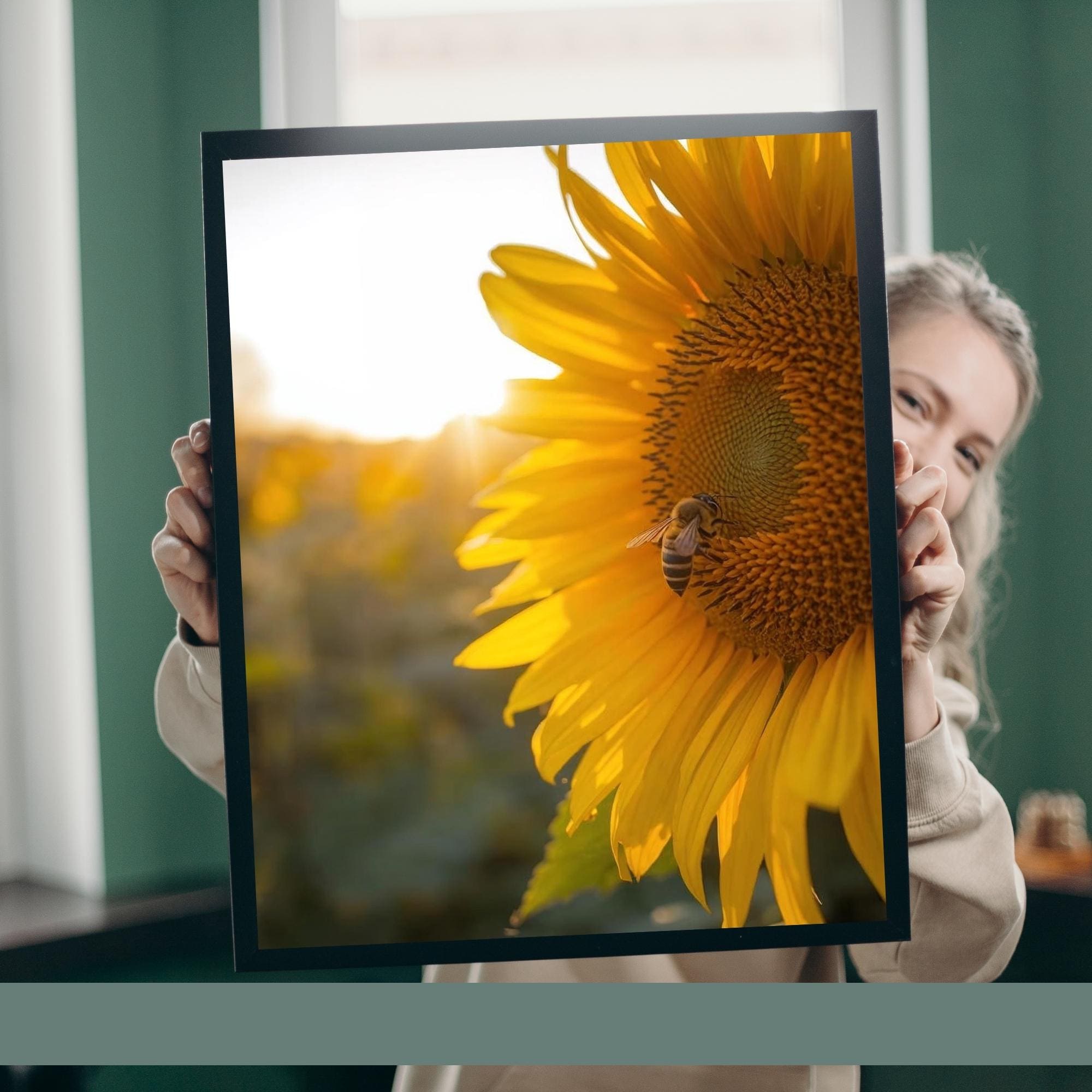 Sunflower and Bee Wall Art Printable Nature Floral Illustration Cute Botanical Wildlife Garden Decor Digital Download