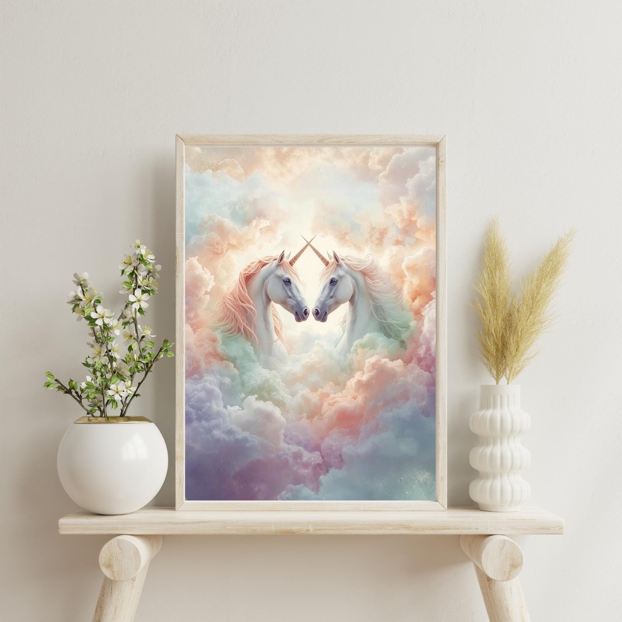Magical Unicorn Wall Art Printable, Whimsical Cloud Fantasy Decor, Kids Nursery Bedroom Print, Colorful Digital Download