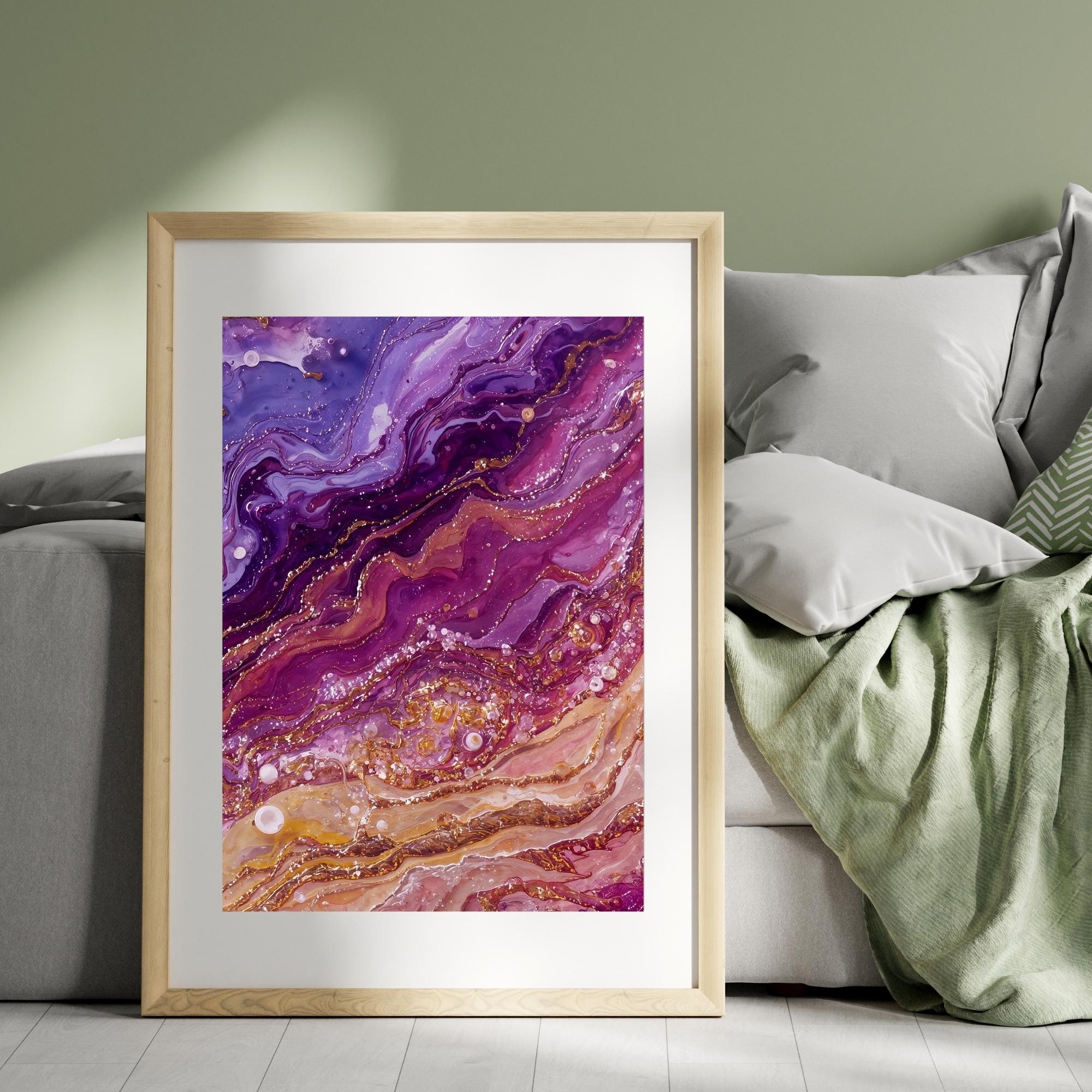 Purple Glass Waves Abstract Wall Art Printable Modern Fluid Art Metallic Ocean Inspired Digital Download Home Decor