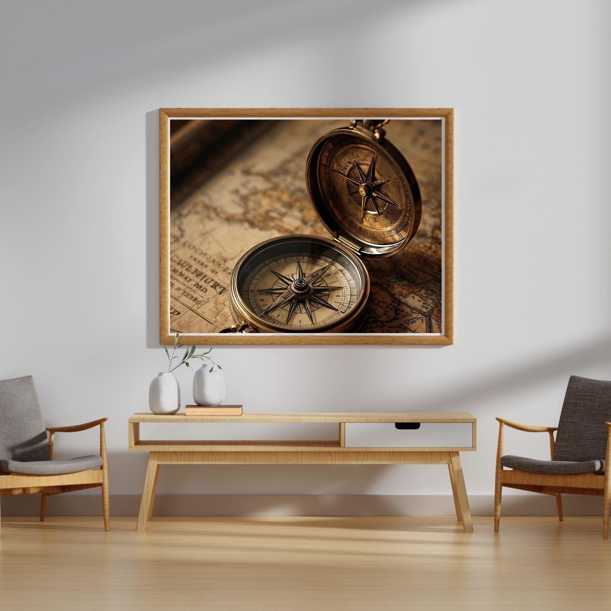 Vintage Compass Wall Art Printable Nautical Map Illustration Antique Maritime Navigation Decor Explorer Theme Digital Download
