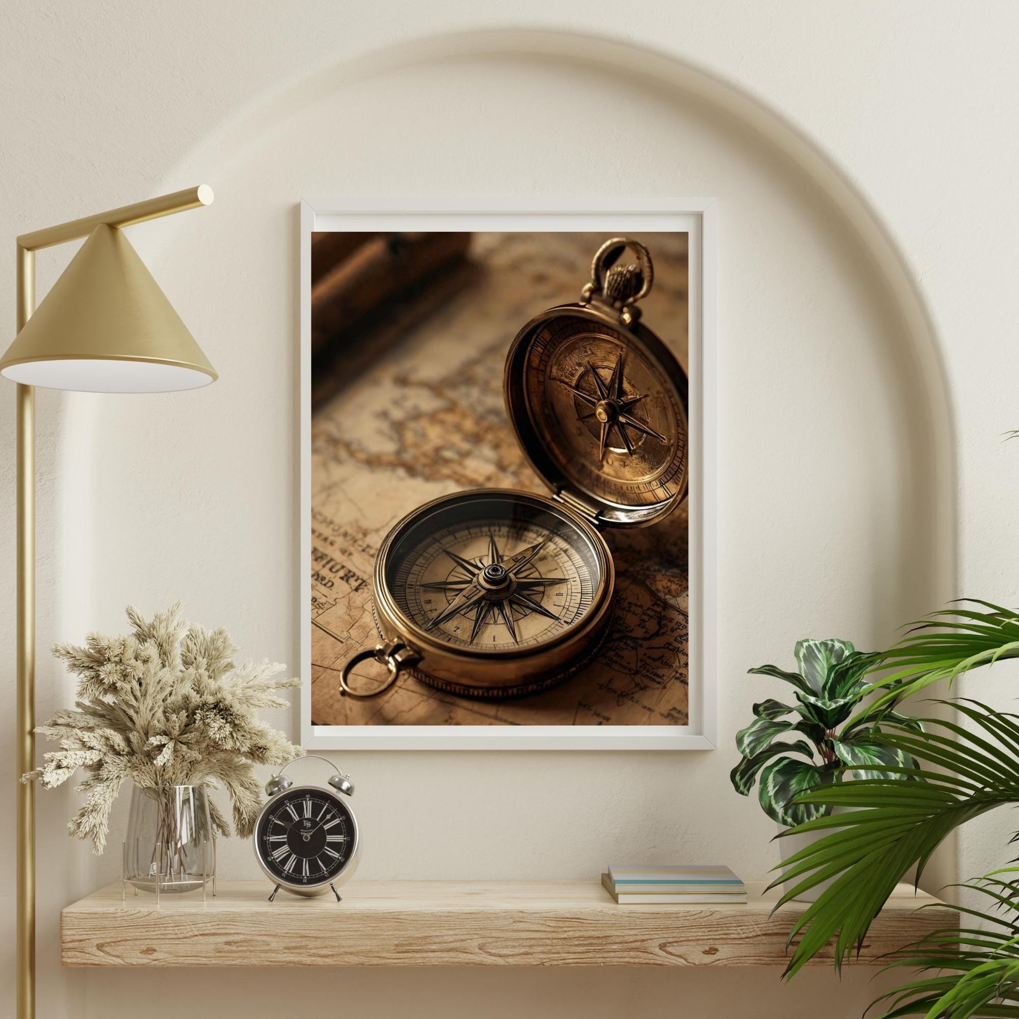 Vintage Compass Wall Art Printable Nautical Map Illustration Antique Maritime Navigation Decor Explorer Theme Digital Download