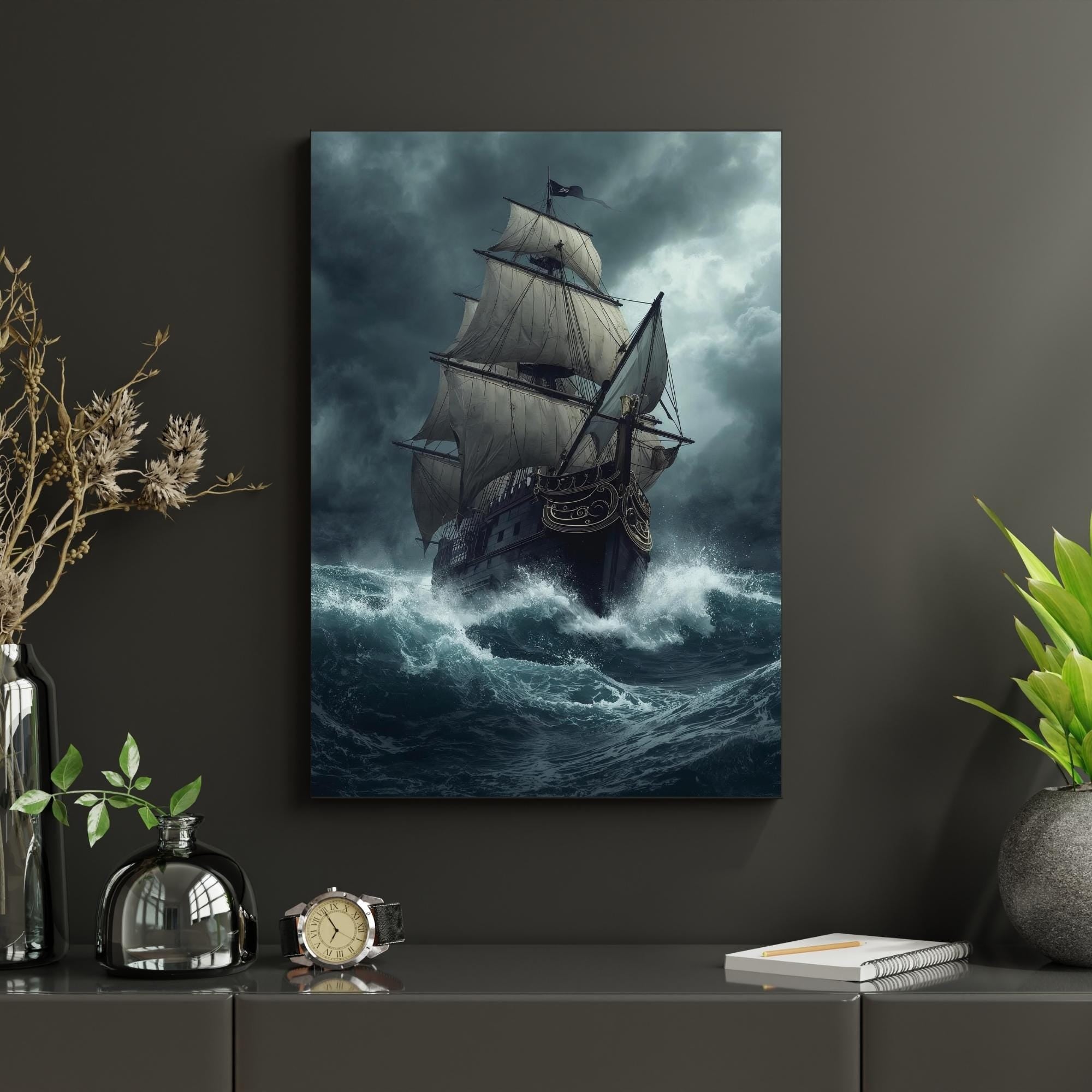 Vintage Pirate Ship Wall Art Printable Nautical Maritime Illustration Antique Sailing Boat Sea Adventure Decor Digital Download