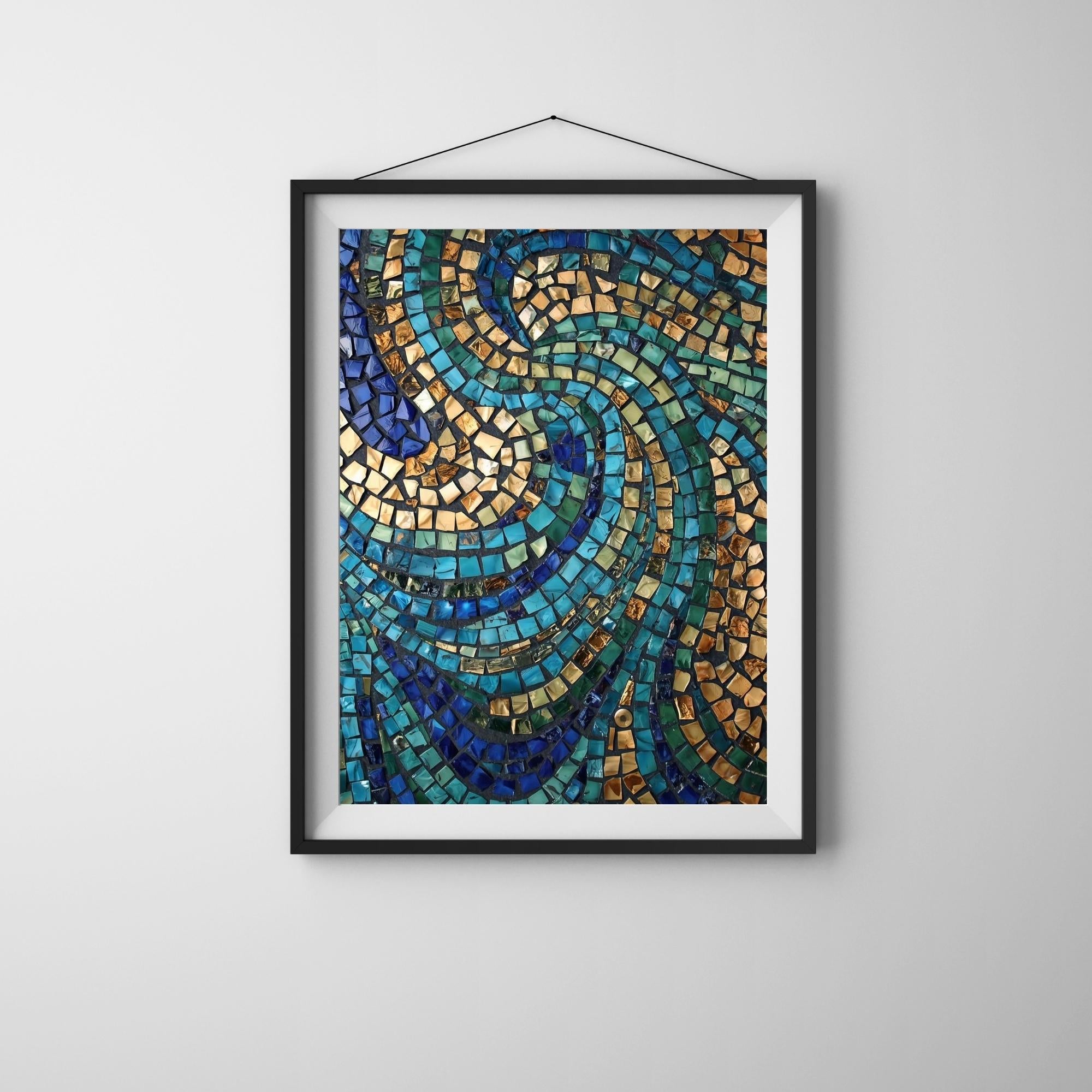 Blue Mosaic Art Wall Print Printable Vintage Tile Pattern Abstract Geometric Islamic Inspired Decorative Digital Download Home Decor