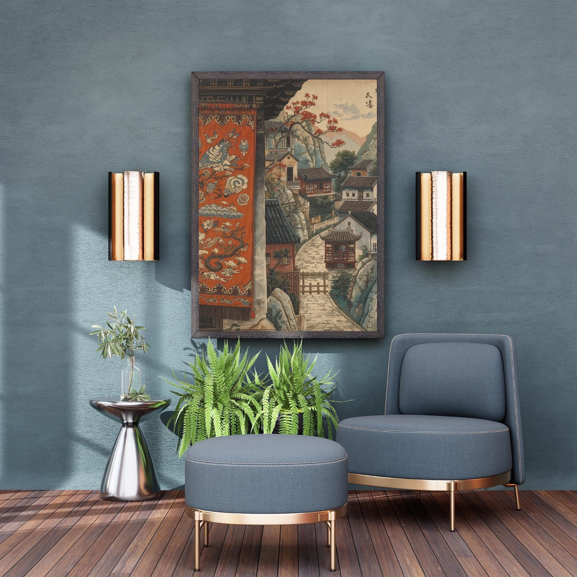Vintage Chinese Theme Wall Art Printable Traditional Asian Antique Style Landscape Cultural Heritage Decor Digital Download