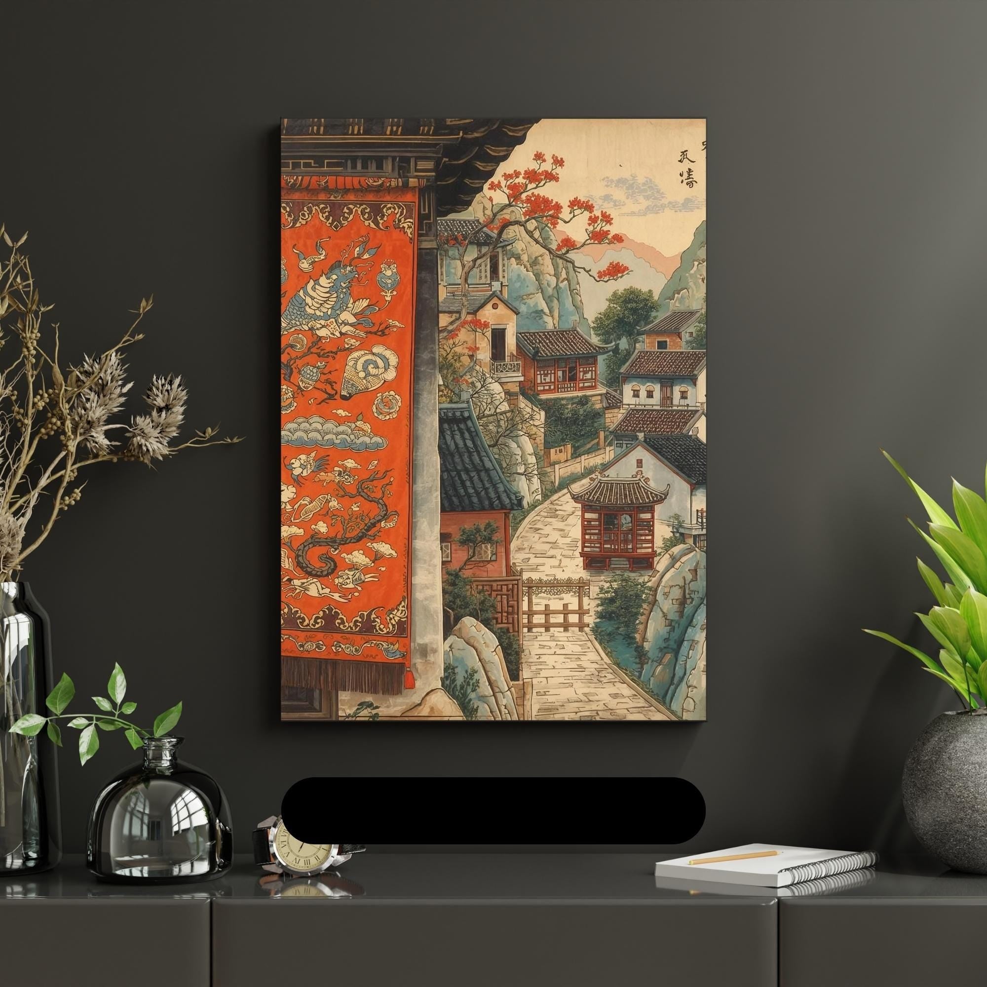 Vintage Chinese Theme Wall Art Printable Traditional Asian Antique Style Landscape Cultural Heritage Decor Digital Download