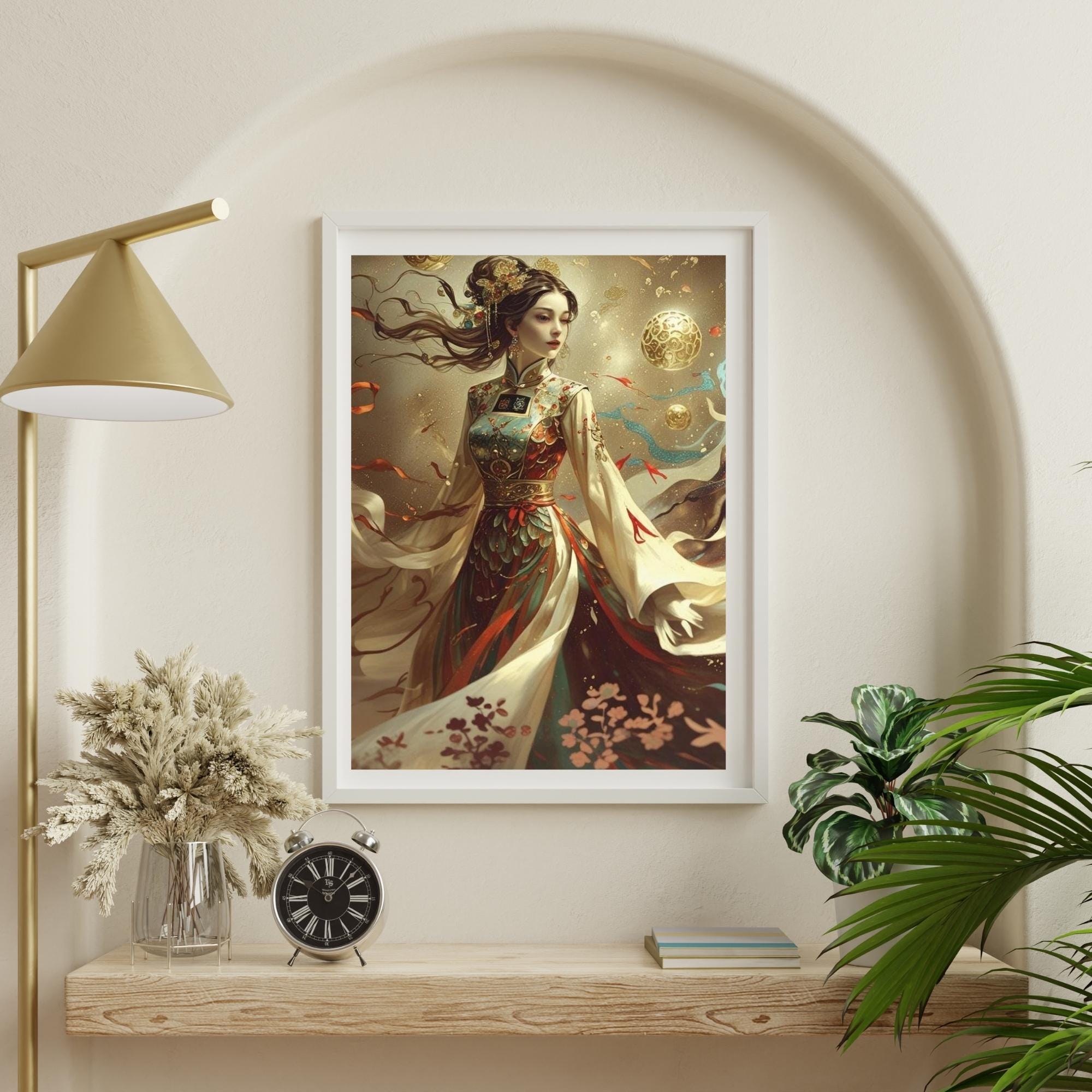 Chinese Inspired Abstract Woman Portrait Wall Art Printable Modern Asian Aesthetic Painting Style Figure Art Digital Download