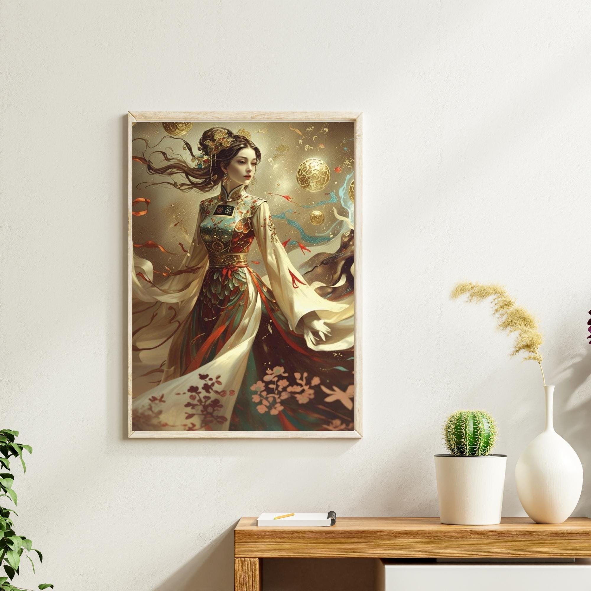 Chinese Inspired Abstract Woman Portrait Wall Art Printable Modern Asian Aesthetic Painting Style Figure Art Digital Download