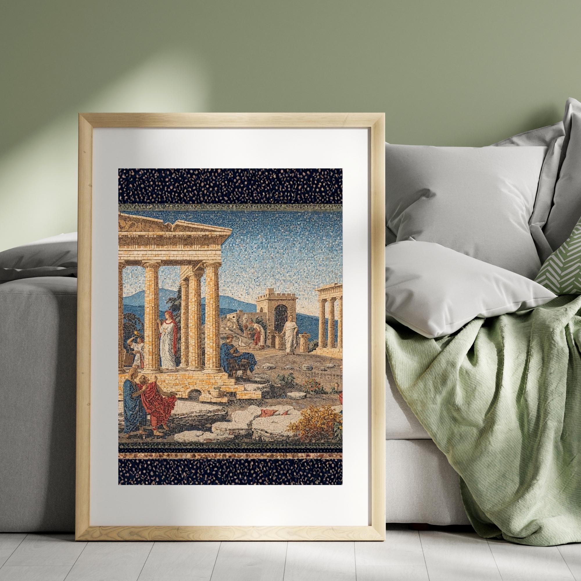 Ancient Greece Mosaic Art Wall Print Printable Classical Greek Heritage Ruins Mythology Inspired Historical Decor Digital Download