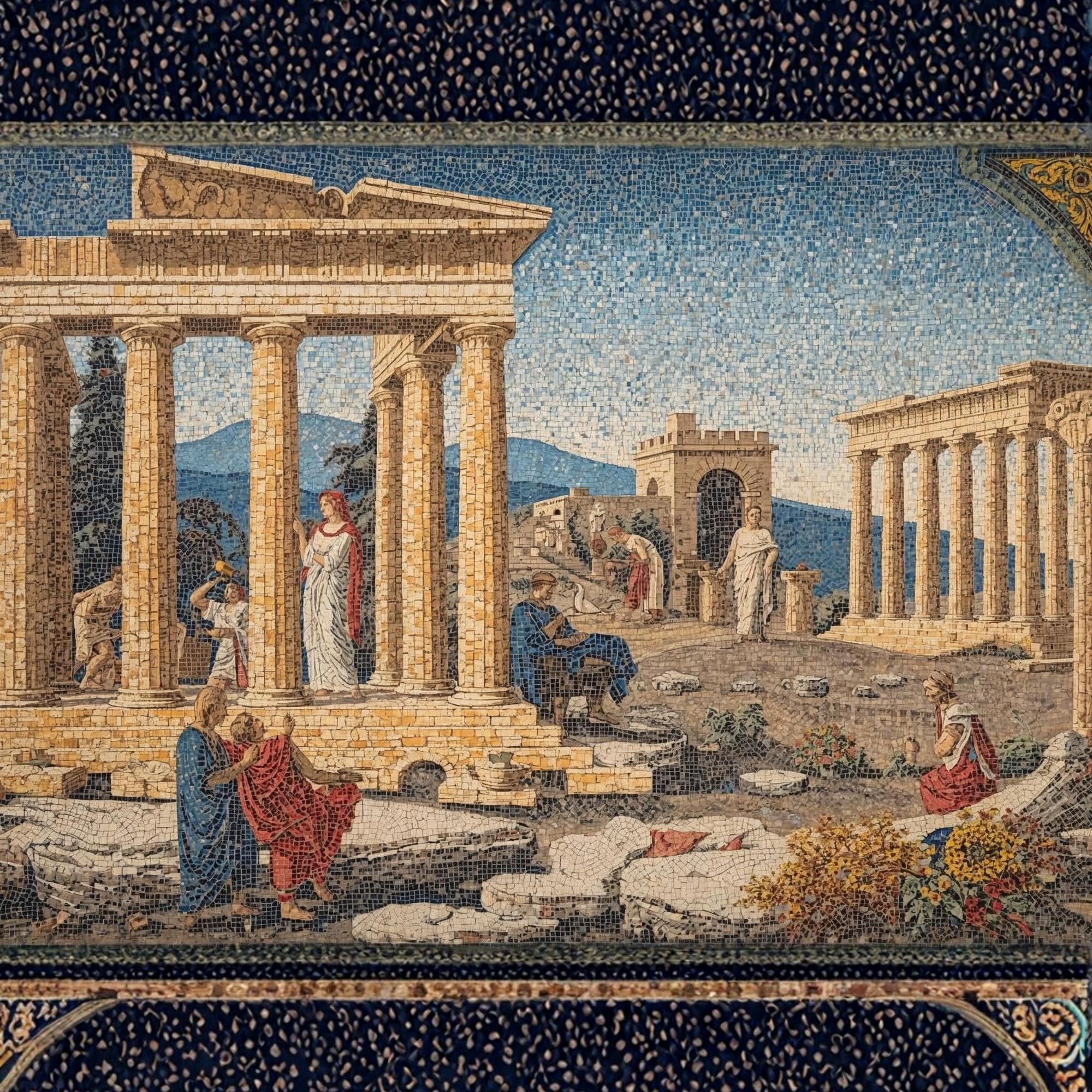 Ancient Greece Mosaic Art Wall Print Printable Classical Greek Heritage Ruins Mythology Inspired Historical Decor Digital Download