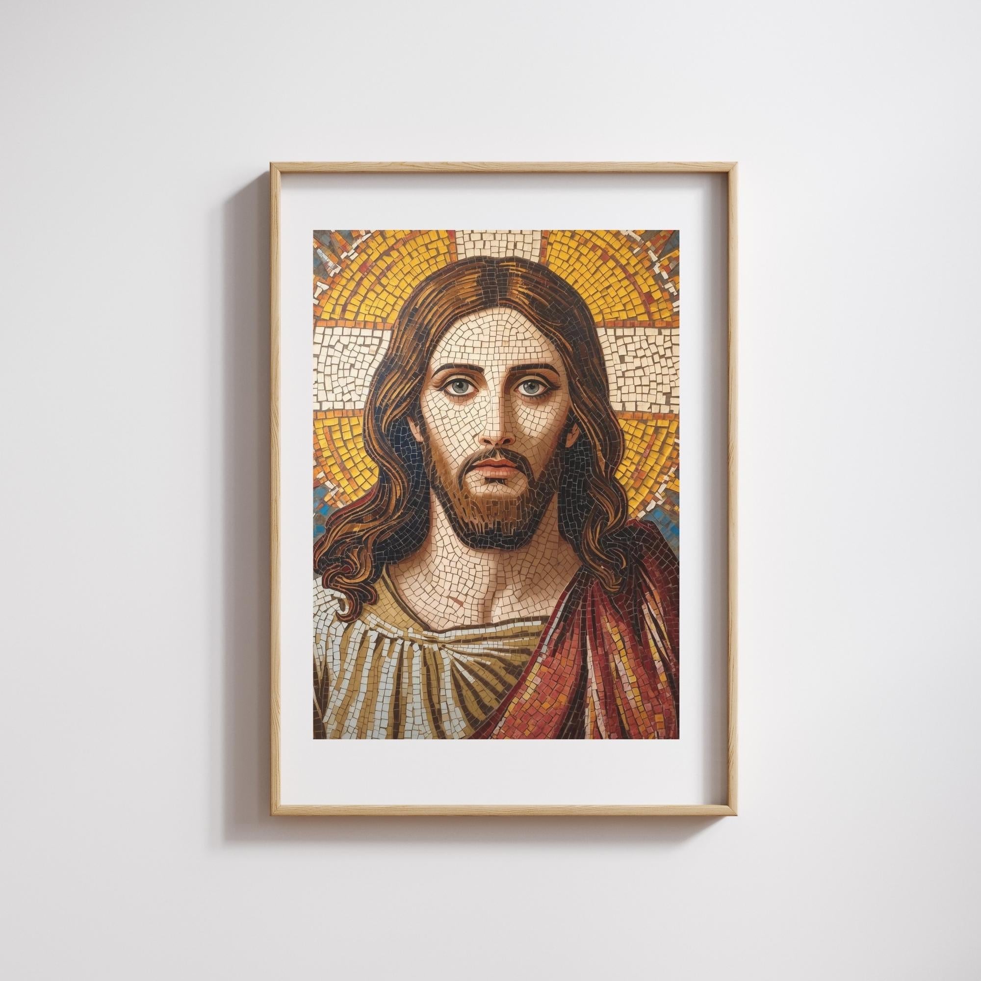 Jesus Mosaic Portrait Wall Art Printable Religious Christian Art Sacred Byzantine Style Church Decor Digital Download