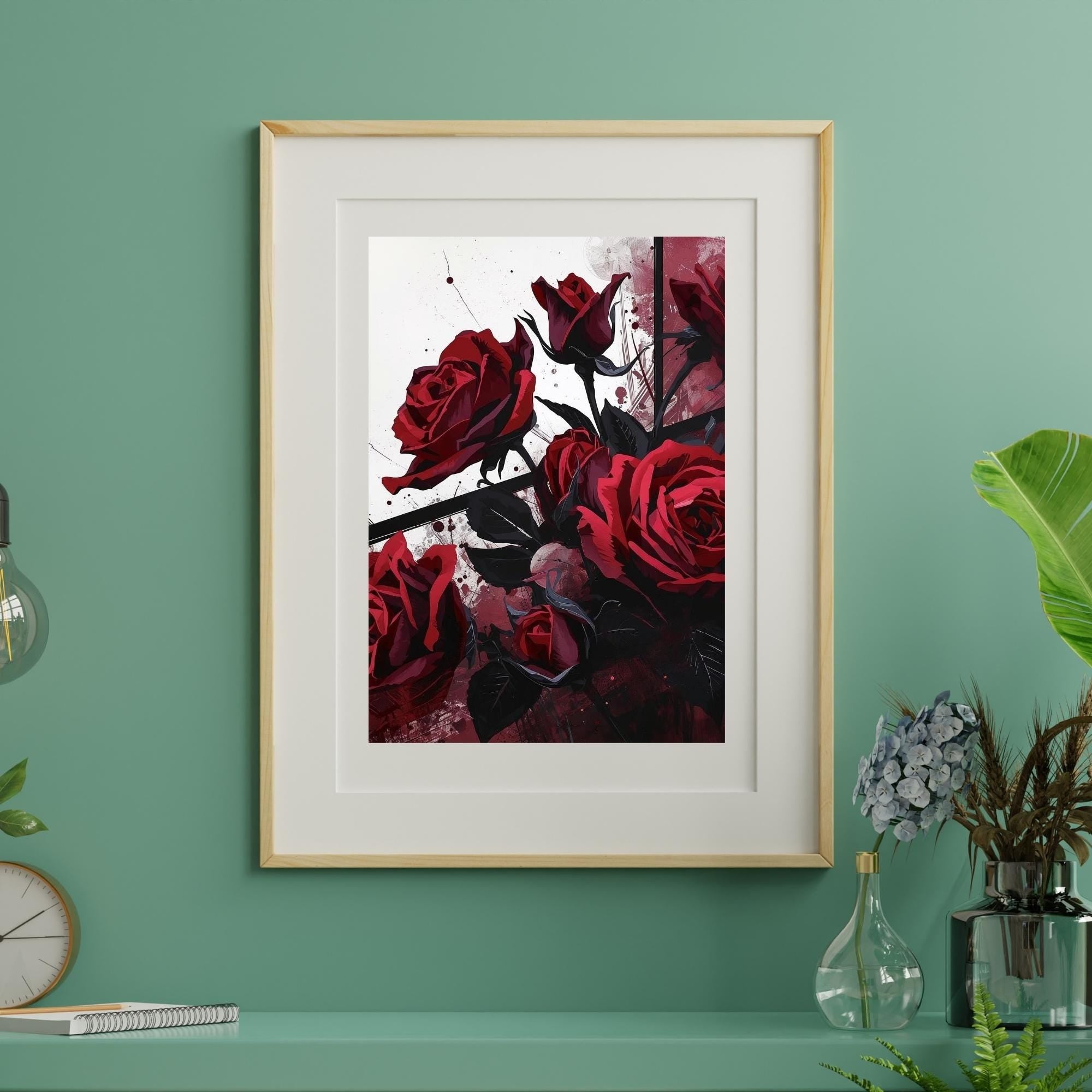 Abstract Burgundy Roses Wall Art Printable Floral Modern Aesthetic Romantic Botanical Decor Digital Download