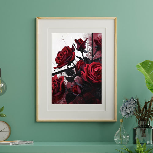 Abstract Burgundy Roses Wall Art Printable Floral Modern Aesthetic Romantic Botanical Decor Digital Download