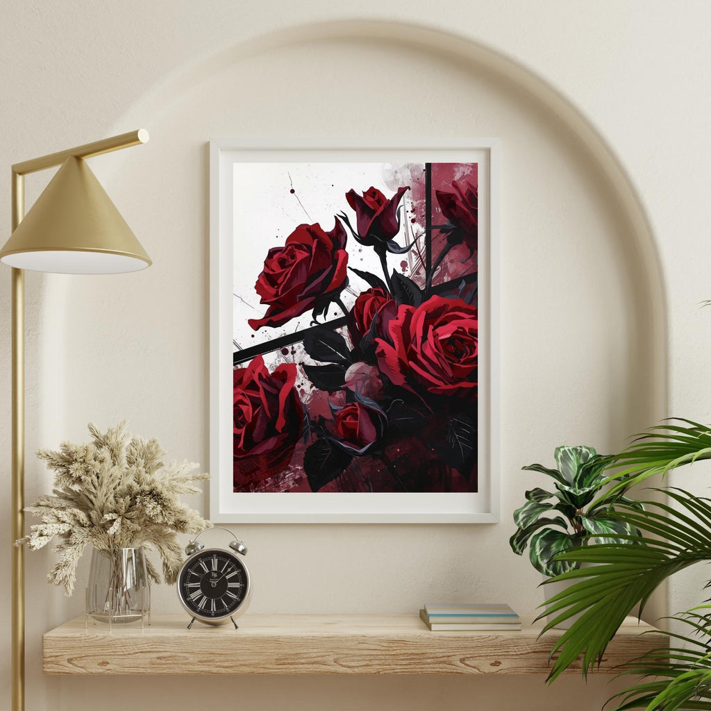 Abstract Burgundy Roses Wall Art Printable Floral Modern Aesthetic Romantic Botanical Decor Digital Download