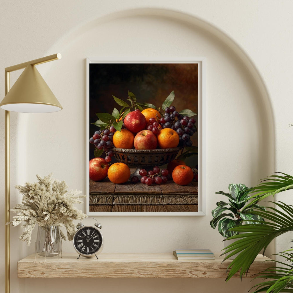 Vibrant Fruit Bowl Still Life Wall Art Printable Colorful Kitchen Decor Modern Food Illustration Digital Download Home Art