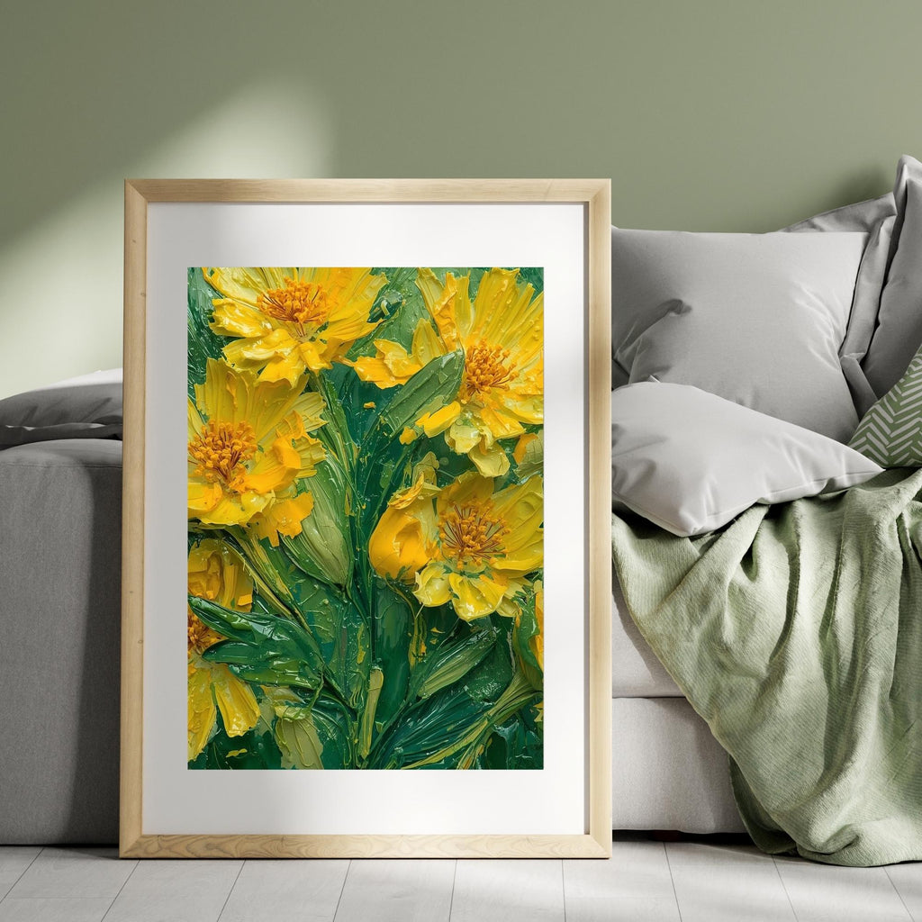 Mimosa Flowers Oil Painting Wall Art Printable Vibrant Yellow Floral Textured Impressionist Botanical Decor Digital Download