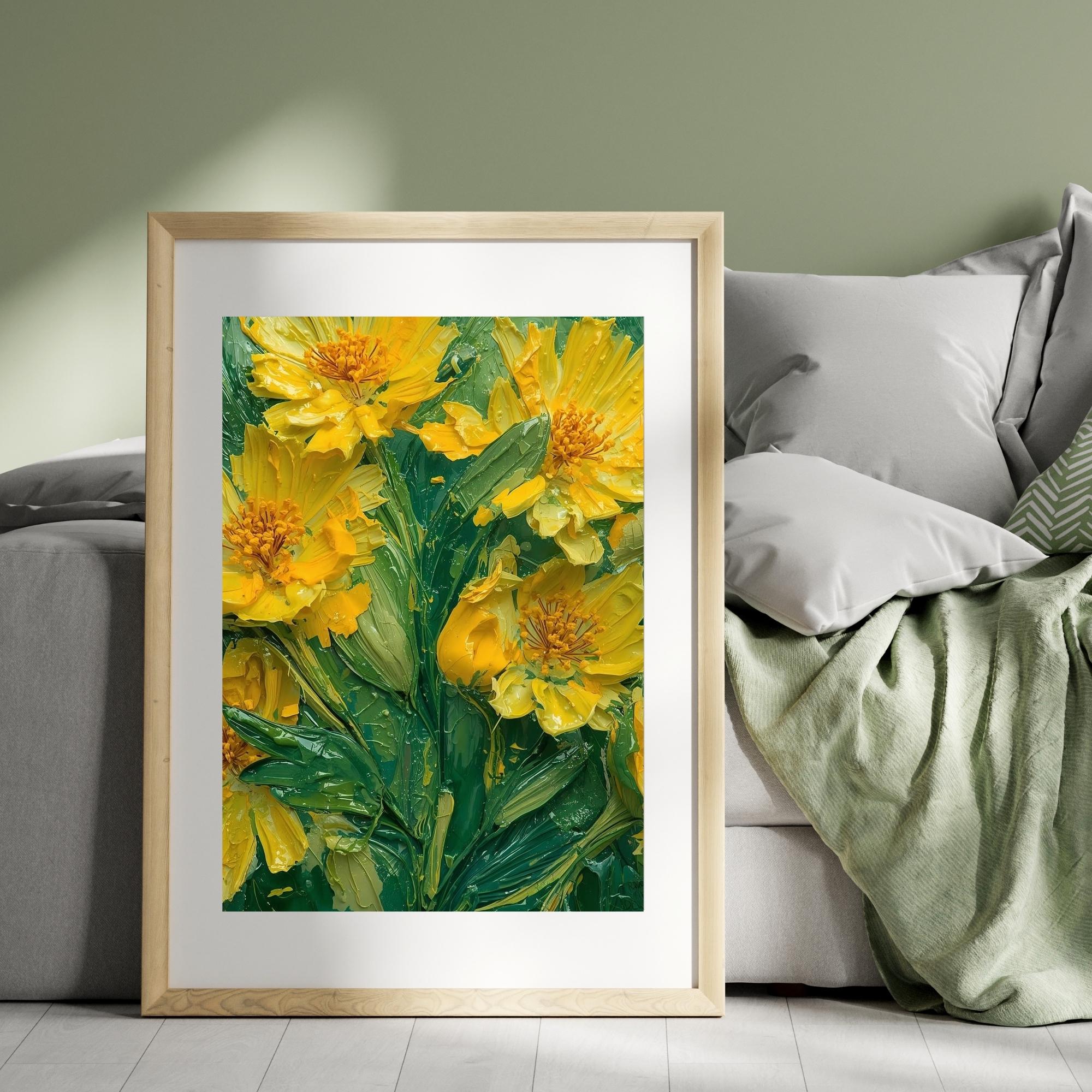 Mimosa Flowers Oil Painting Wall Art Printable Vibrant Yellow Floral Textured Impressionist Botanical Decor Digital Download