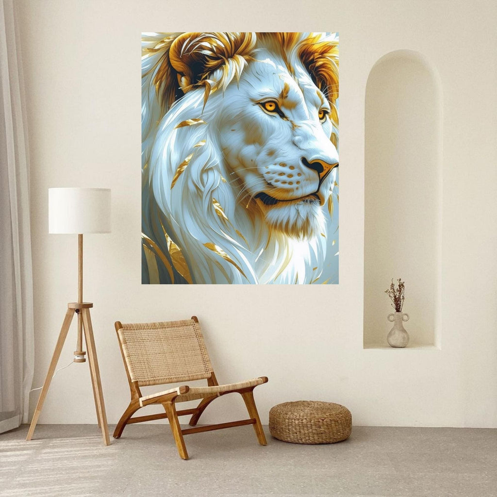 Majestic Lion Oil Painting Portrait Wall Art Printable Intense Gaze Wildlife King of Jungle Modern Animal Decor Digital Download