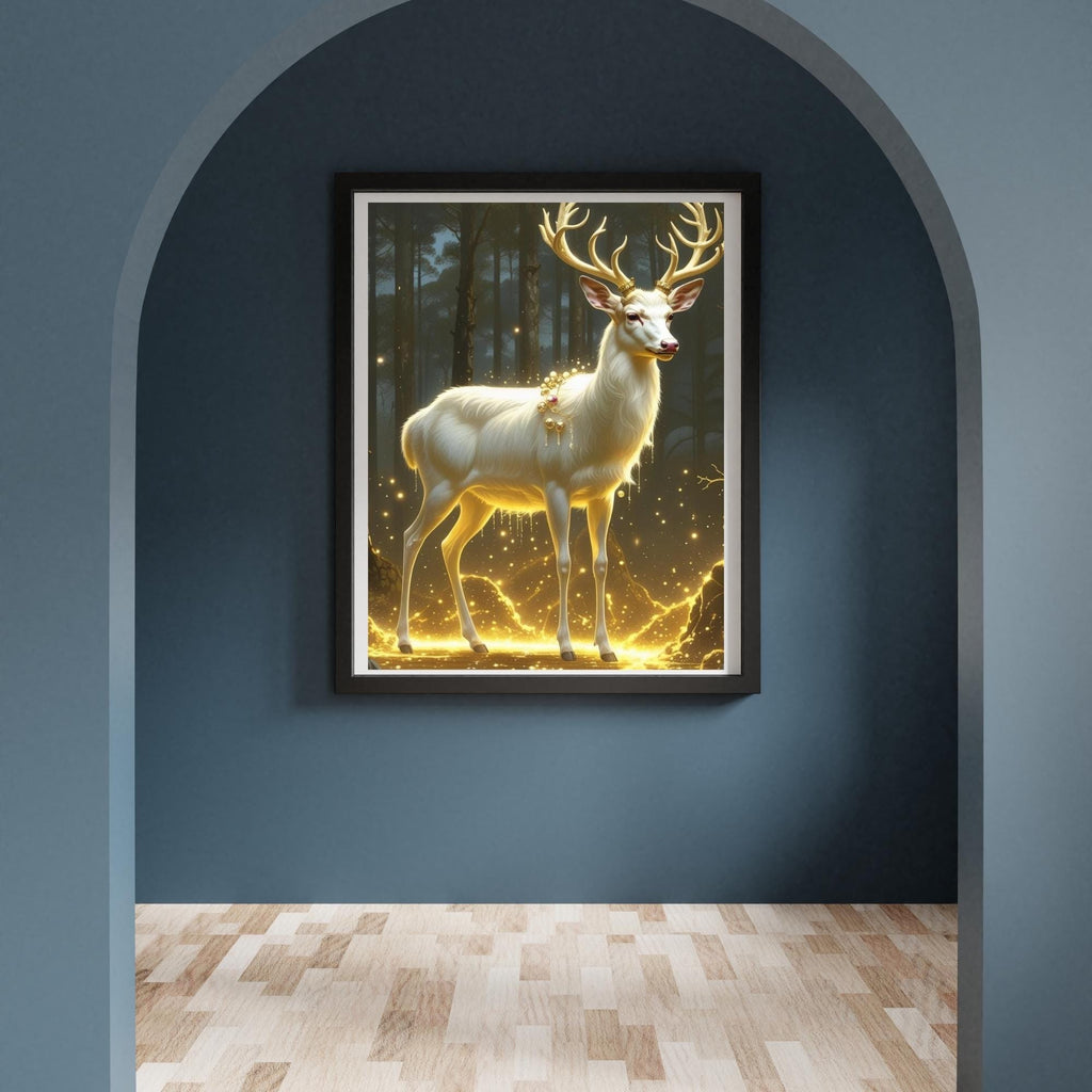 Jeweled Deer Winter Landscape Wall Art Printable Magical Forest Animal Fantasy Nature Art Modern Seasonal Decor Digital Download