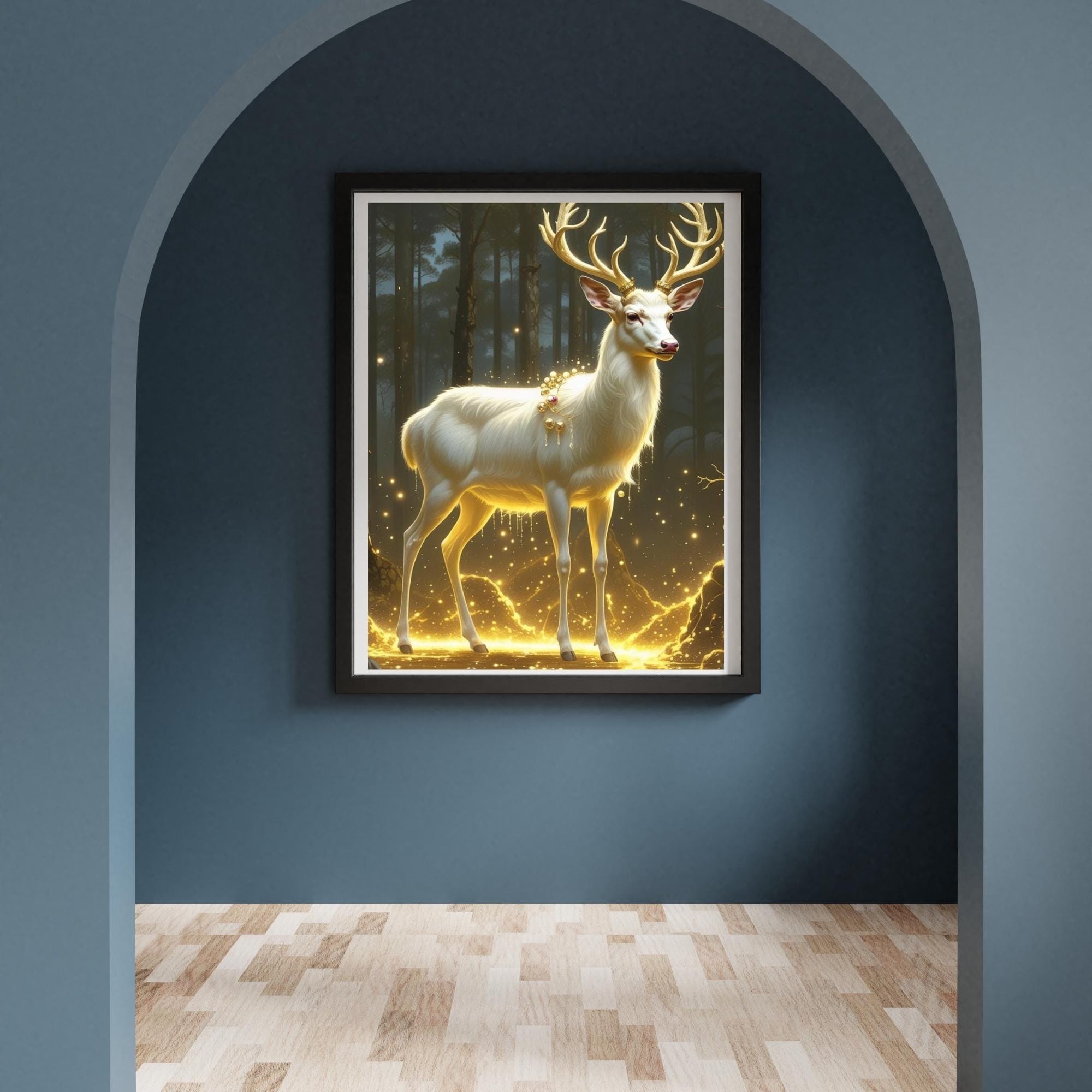 Jeweled Deer Winter Landscape Wall Art Printable Magical Forest Animal Fantasy Nature Art Modern Seasonal Decor Digital Download