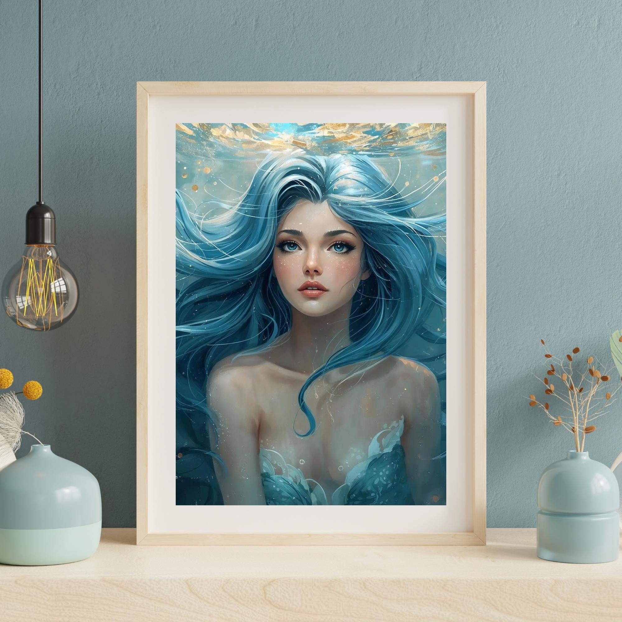Underwater Portrait Oil Painting Style Wall Art Printable Serene Acrylic Mixed Media Fantasy Figure Art Modern Digital Download