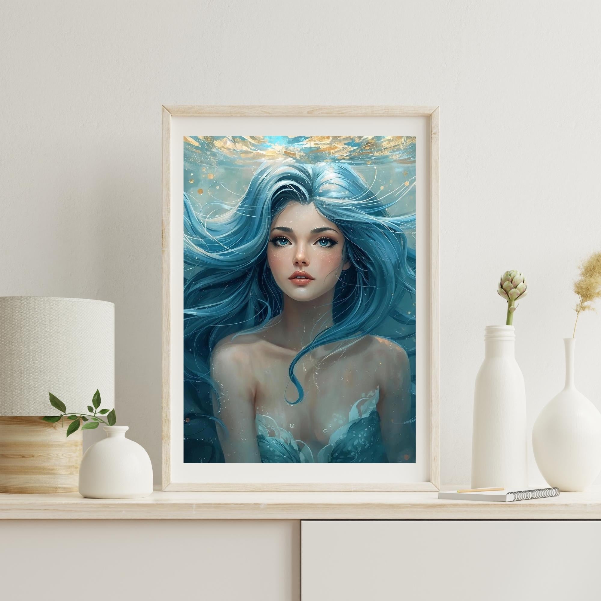 Underwater Portrait Oil Painting Style Wall Art Printable Serene Acrylic Mixed Media Fantasy Figure Art Modern Digital Download