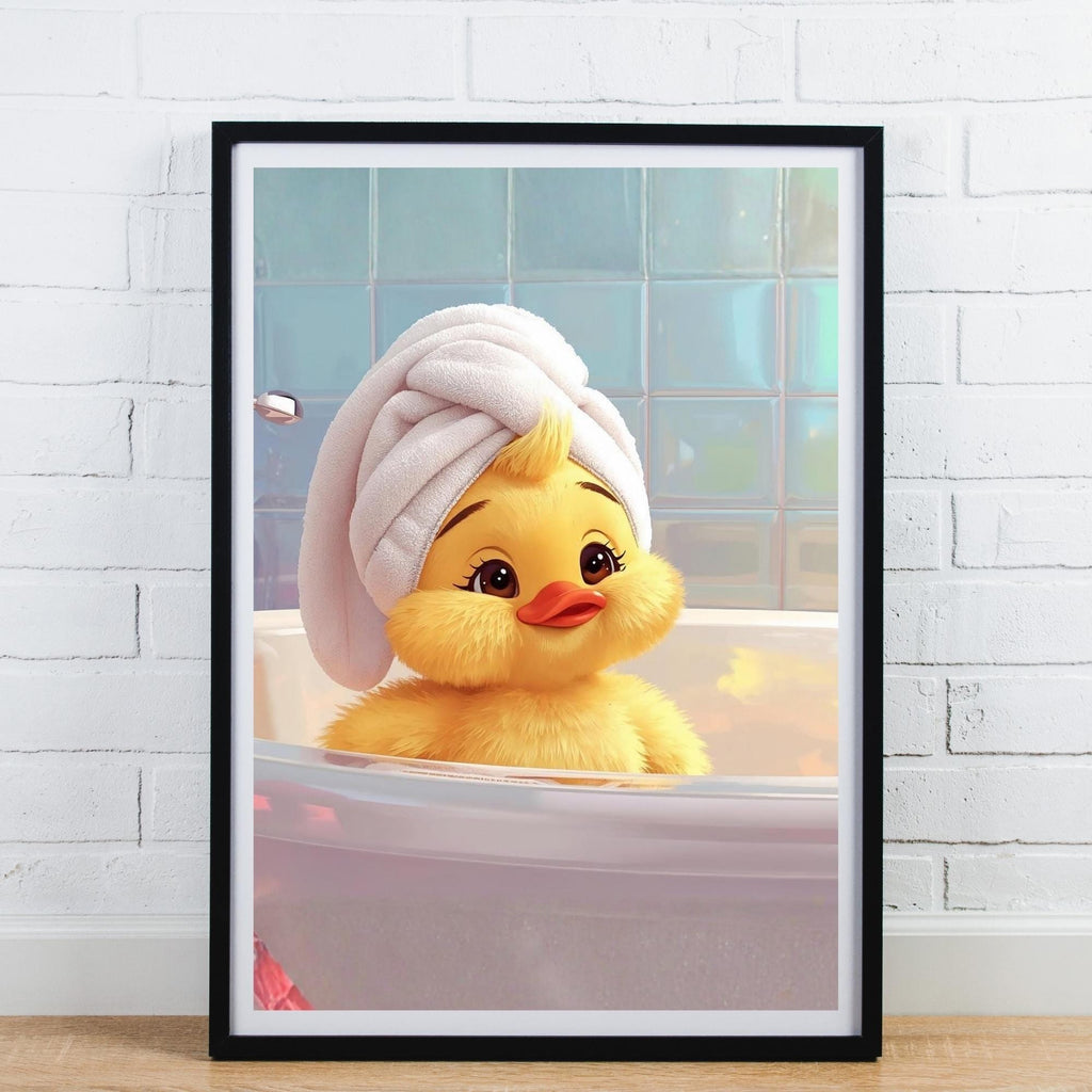 Duckling Bath Nursery Wall Art Printable Cute Animal Illustration Baby Room Decor Soft Pastel Kids Room Digital Download