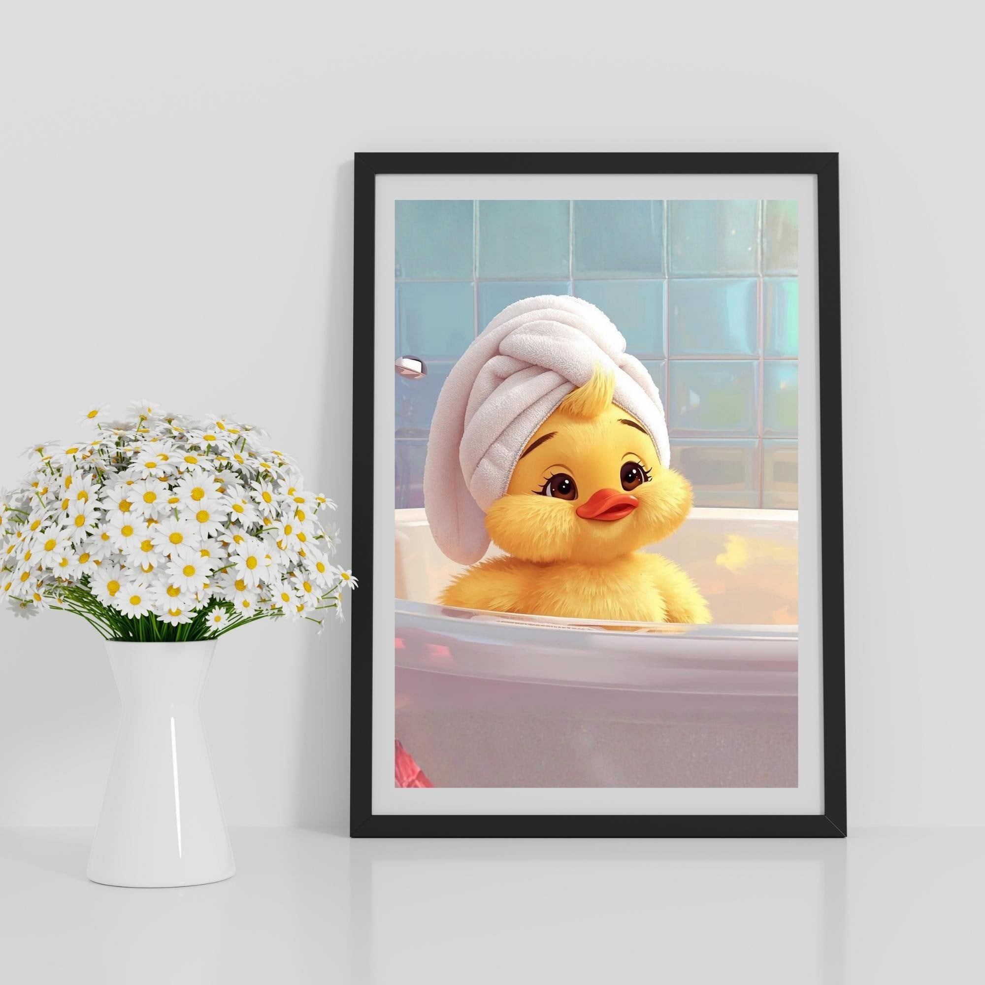 Duckling Bath Nursery Wall Art Printable Cute Animal Illustration Baby Room Decor Soft Pastel Kids Room Digital Download