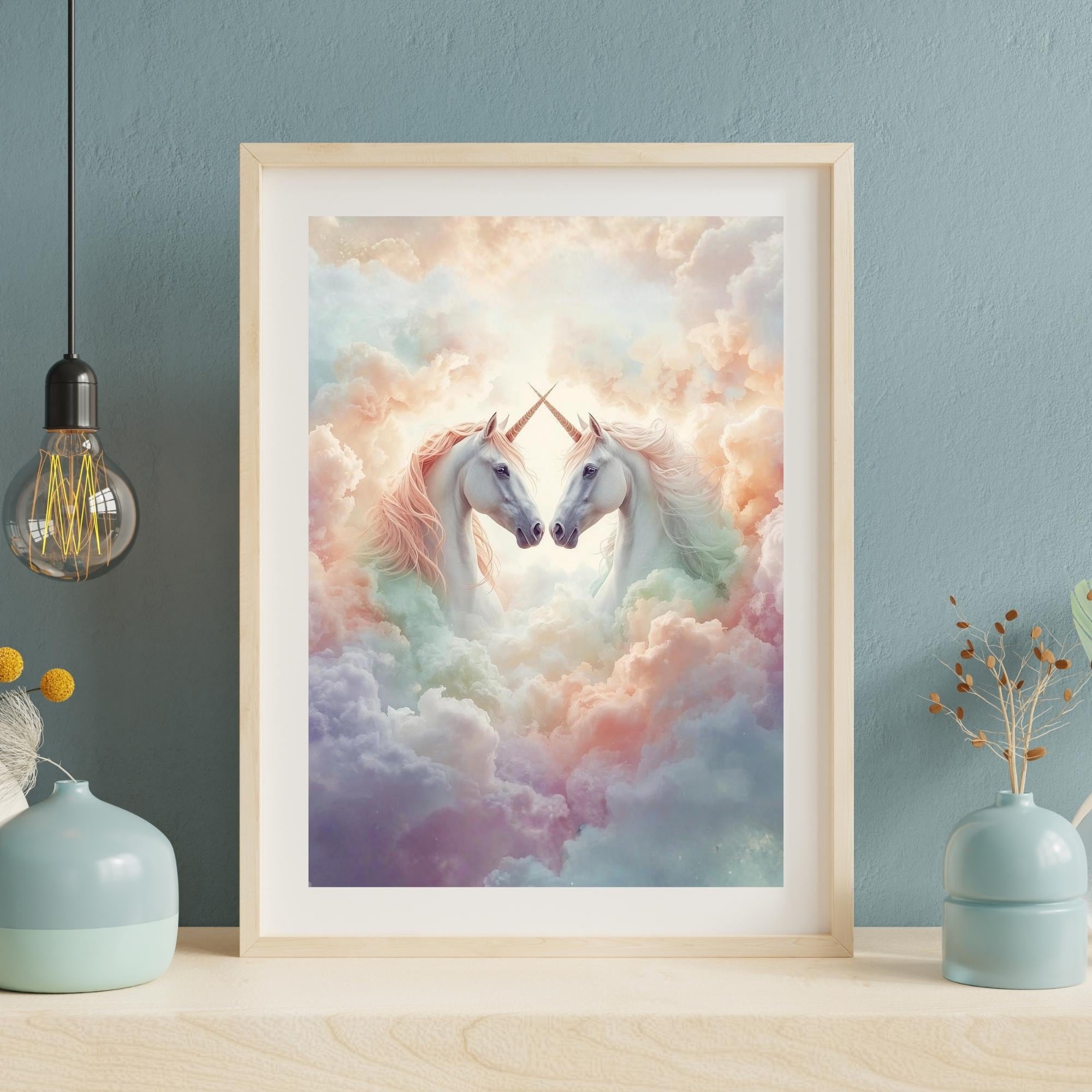 Magical Unicorn Wall Art Printable, Whimsical Cloud Fantasy Decor, Kids Nursery Bedroom Print, Colorful Digital Download