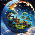 Fantasy Landscape Luminous Moon Wall Art Printable Celestial Dreamscape Magical Night Sky Home Decor Digital Download