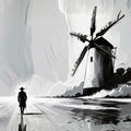 Minimalist Windmill Oil Painting Wall Art Printable Abstract Impasto Texture Modern Landscape Art Digital Download