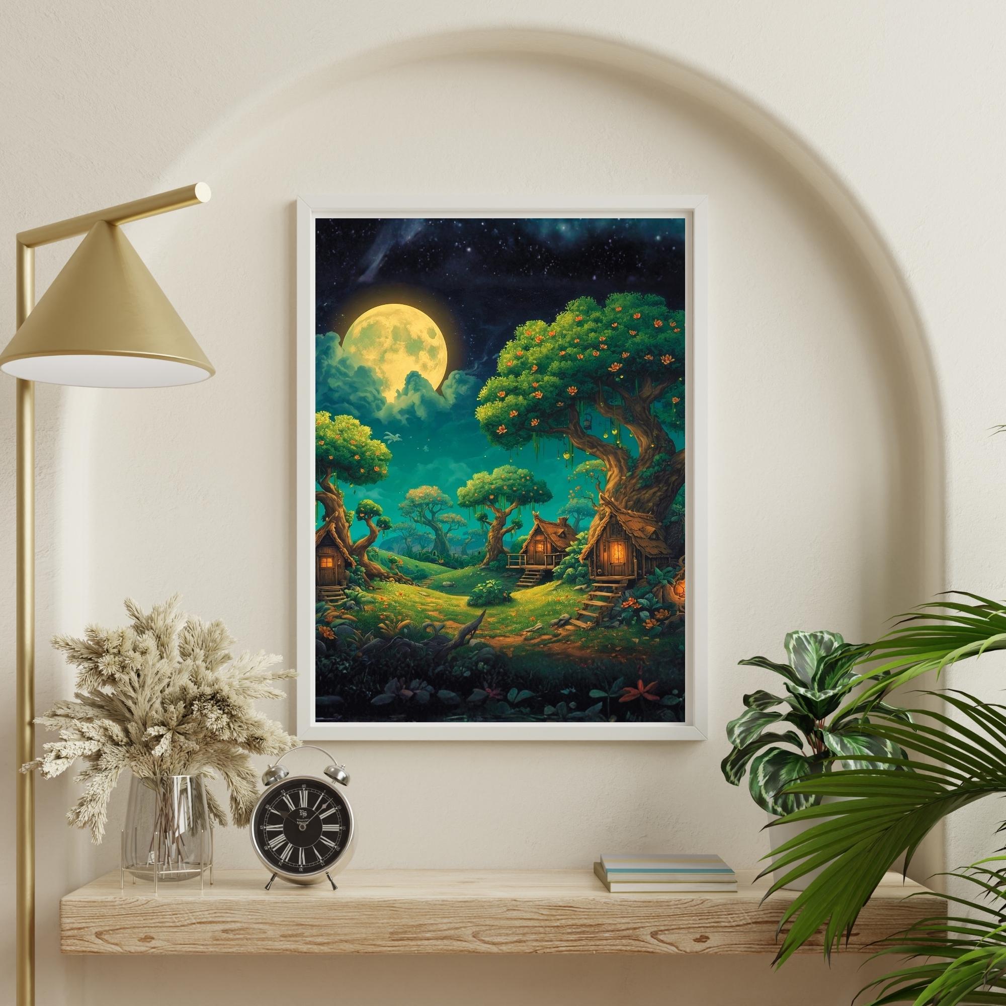 Art Nouveau Enchanted Forest Landscape Wall Art Printable Cottagecore Romantic Nature Illustration Vintage Style Digital Download
