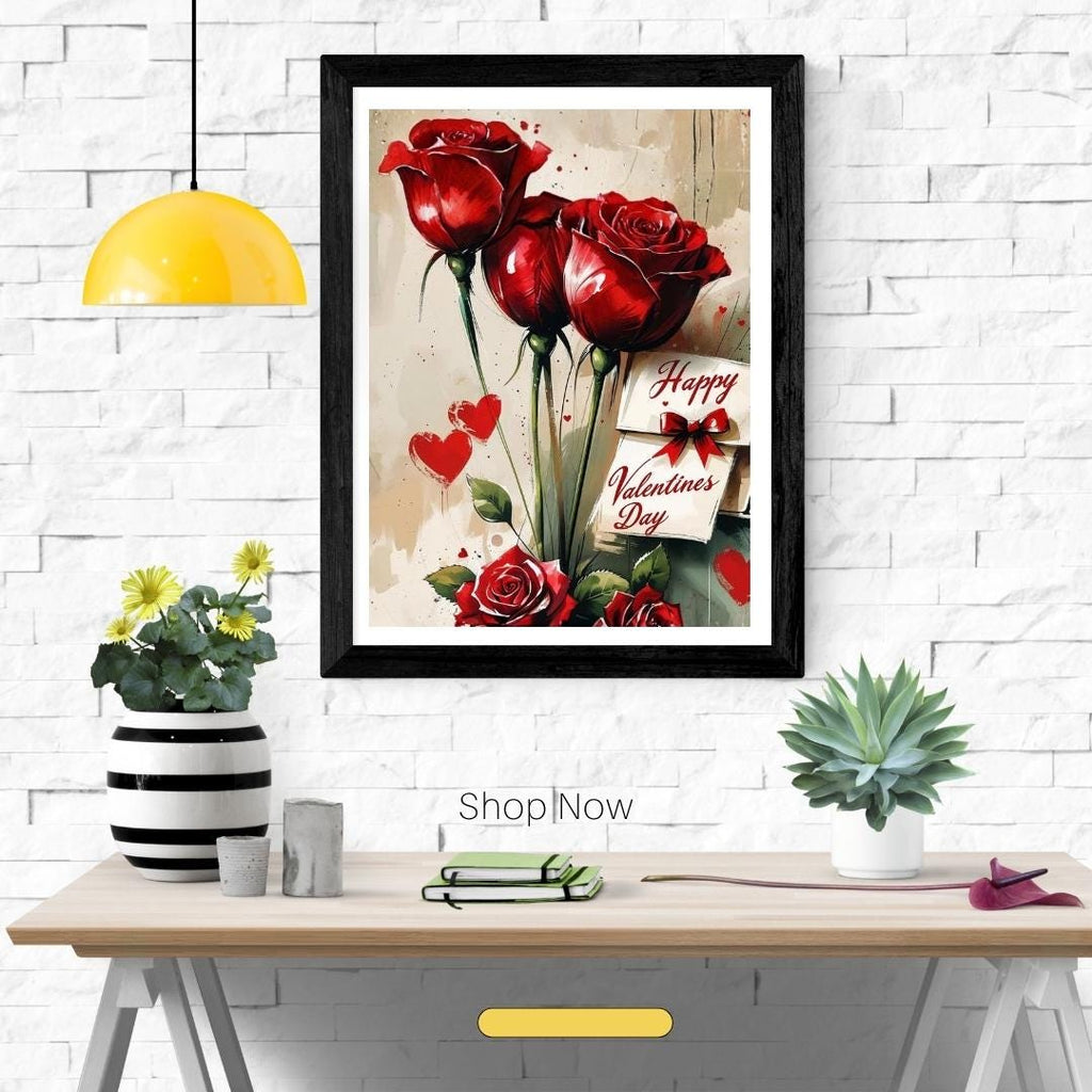 Valentine’s Rose Brushstroke Painting Wall Art Printable Romantic Floral Abstract Art Love Theme Digital Download